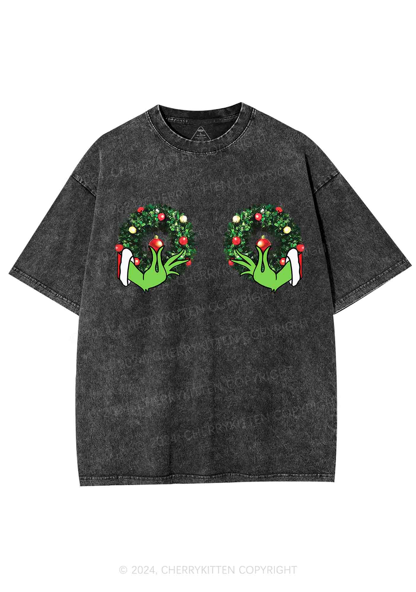 Christmas Wreath Y2K Washed Tee Cherrykitten - Image 3