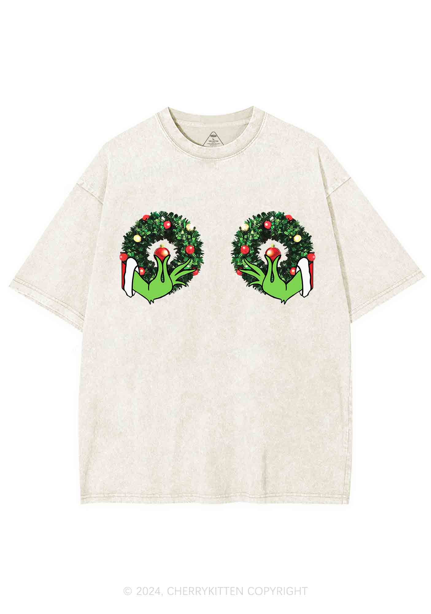 Christmas Wreath Y2K Washed Tee Cherrykitten - Image 4