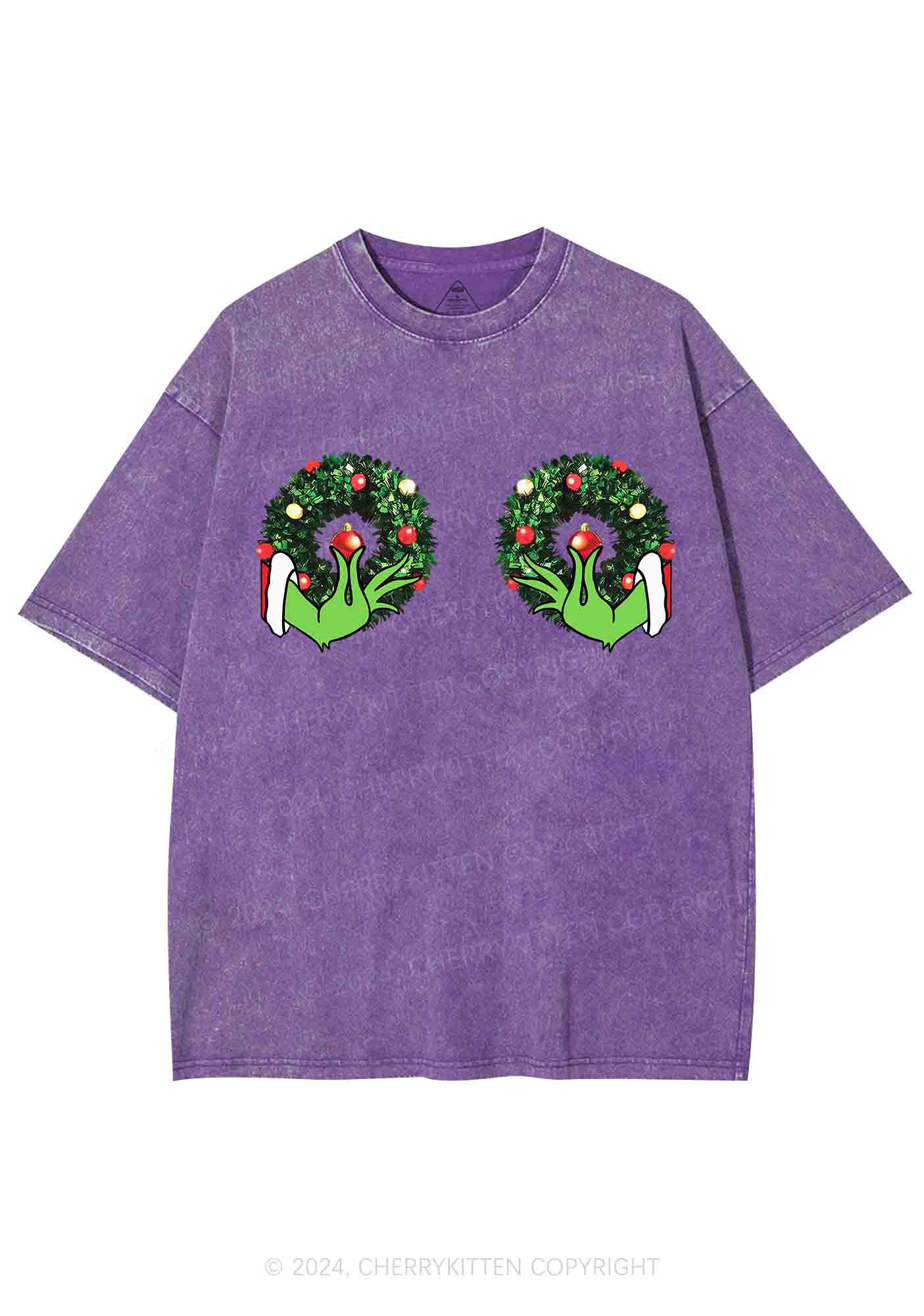 Christmas Wreath Y2K Washed Tee Cherrykitten - Image 5