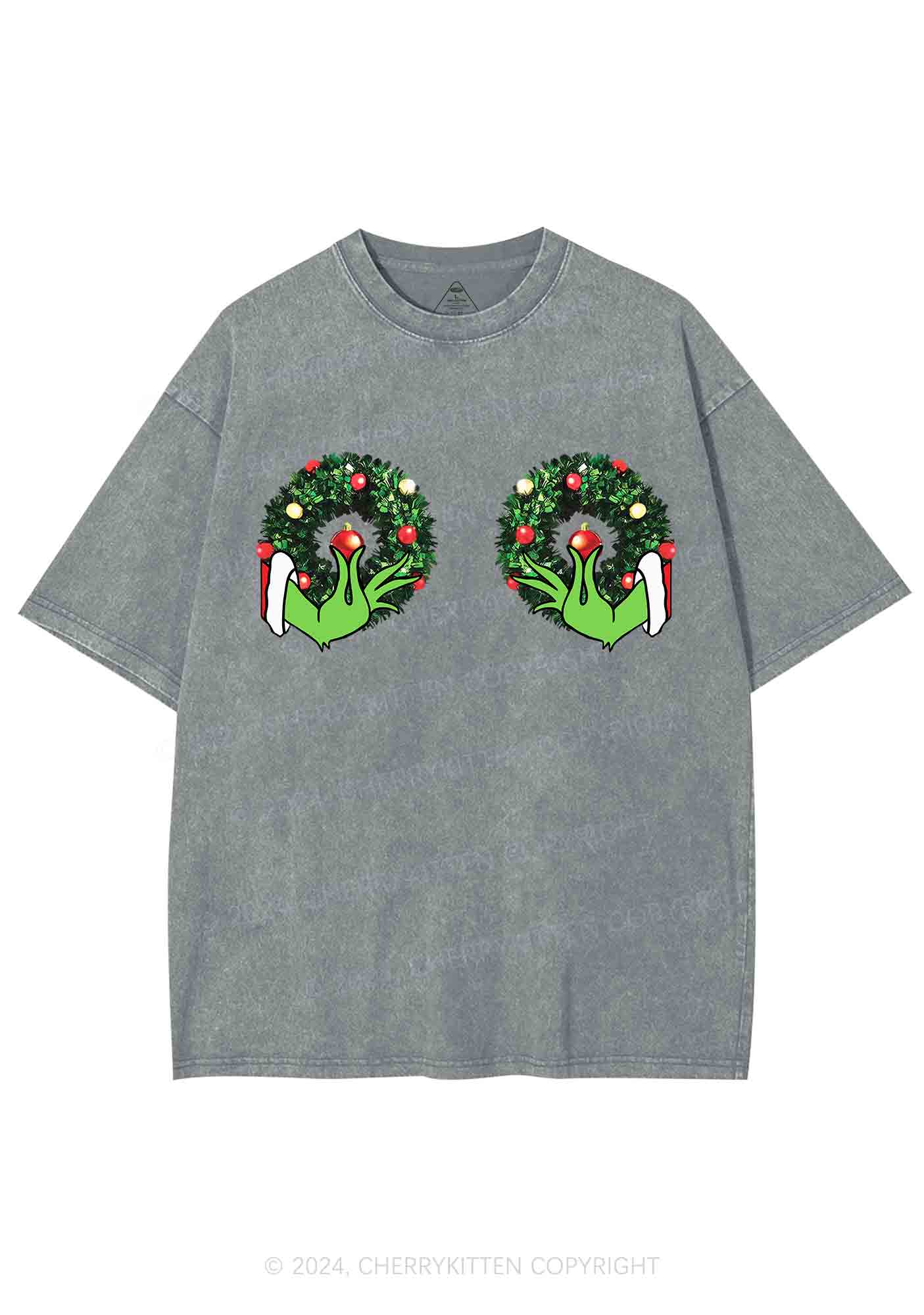 Christmas Wreath Y2K Washed Tee Cherrykitten - Image 6