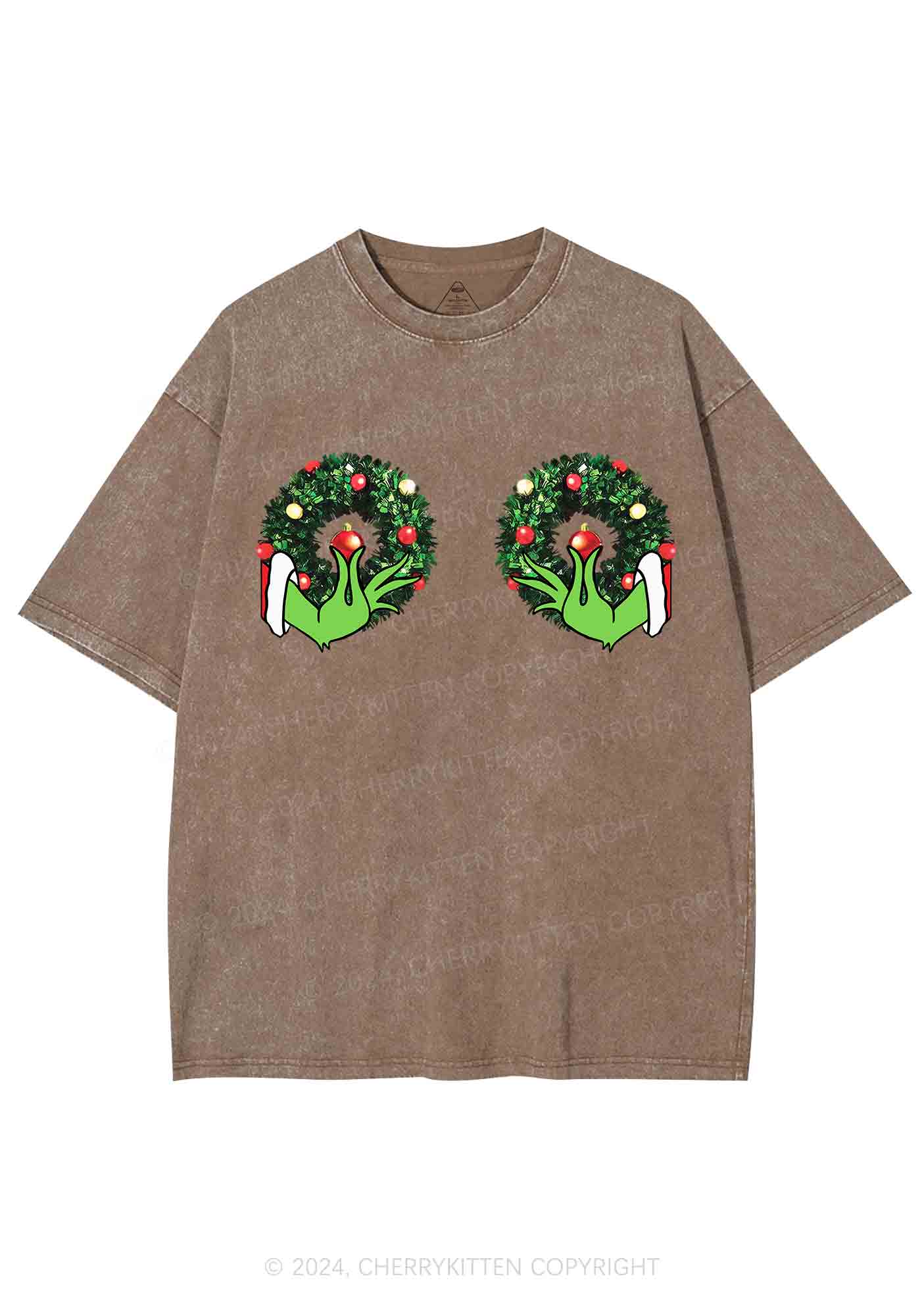 Christmas Wreath Y2K Washed Tee Cherrykitten - Image 7