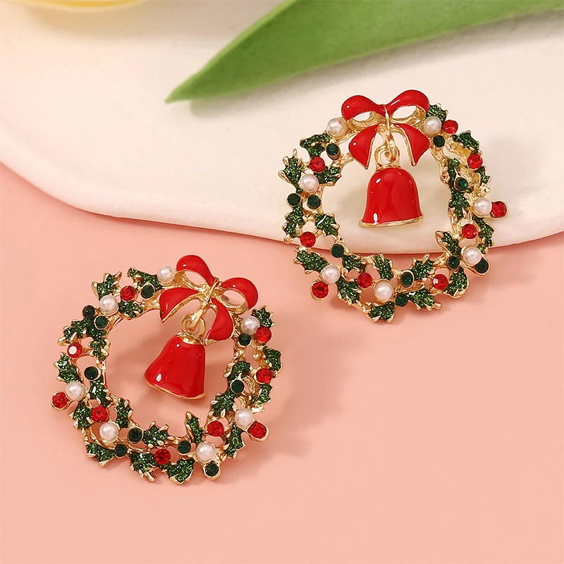Christmas Y2K Bow Bell Wreath Earrings Cherrykitten - Image 2