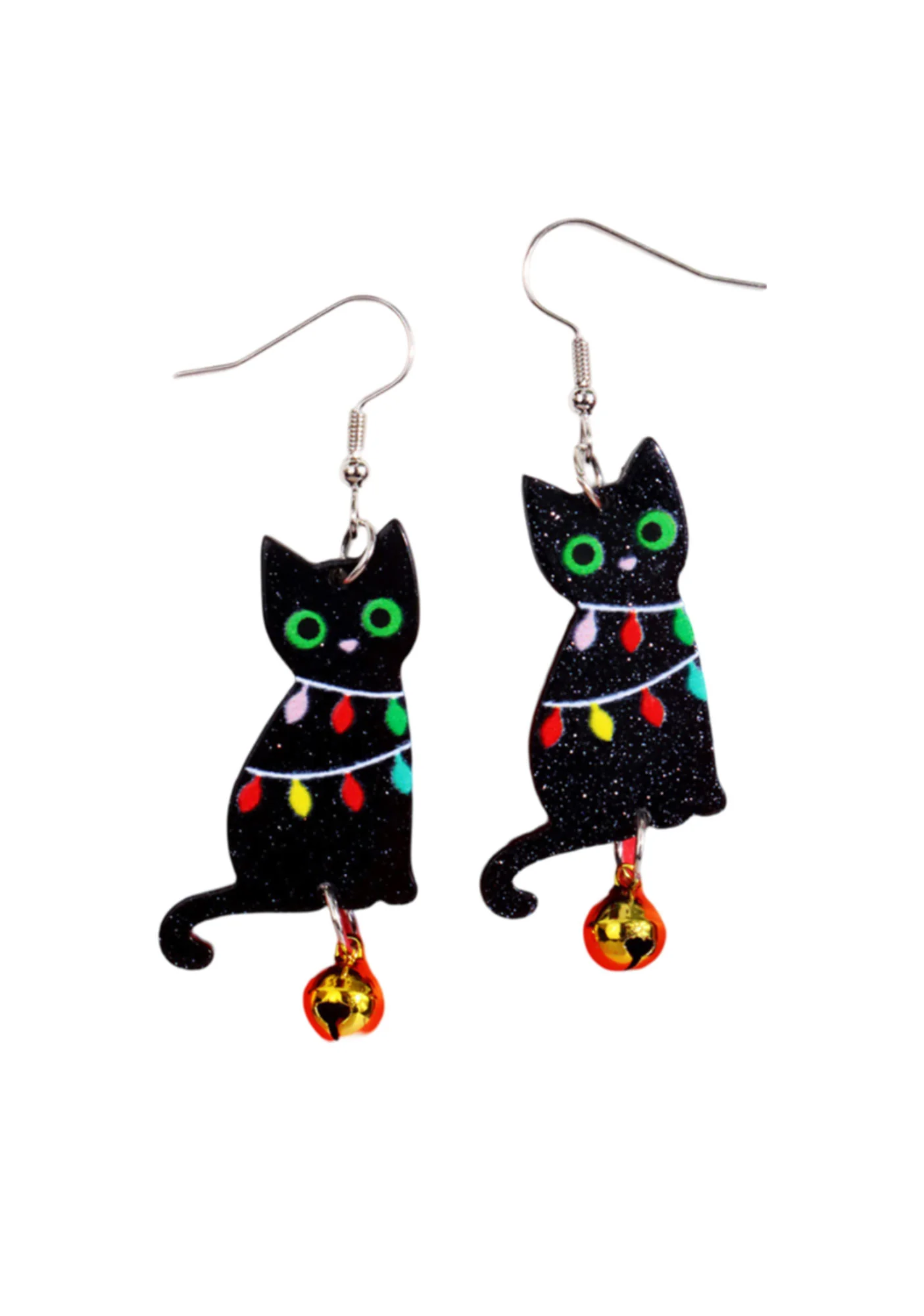 Christmas Y2K Colored Lights Black Cat Earrings Cherrykitten - Image 2