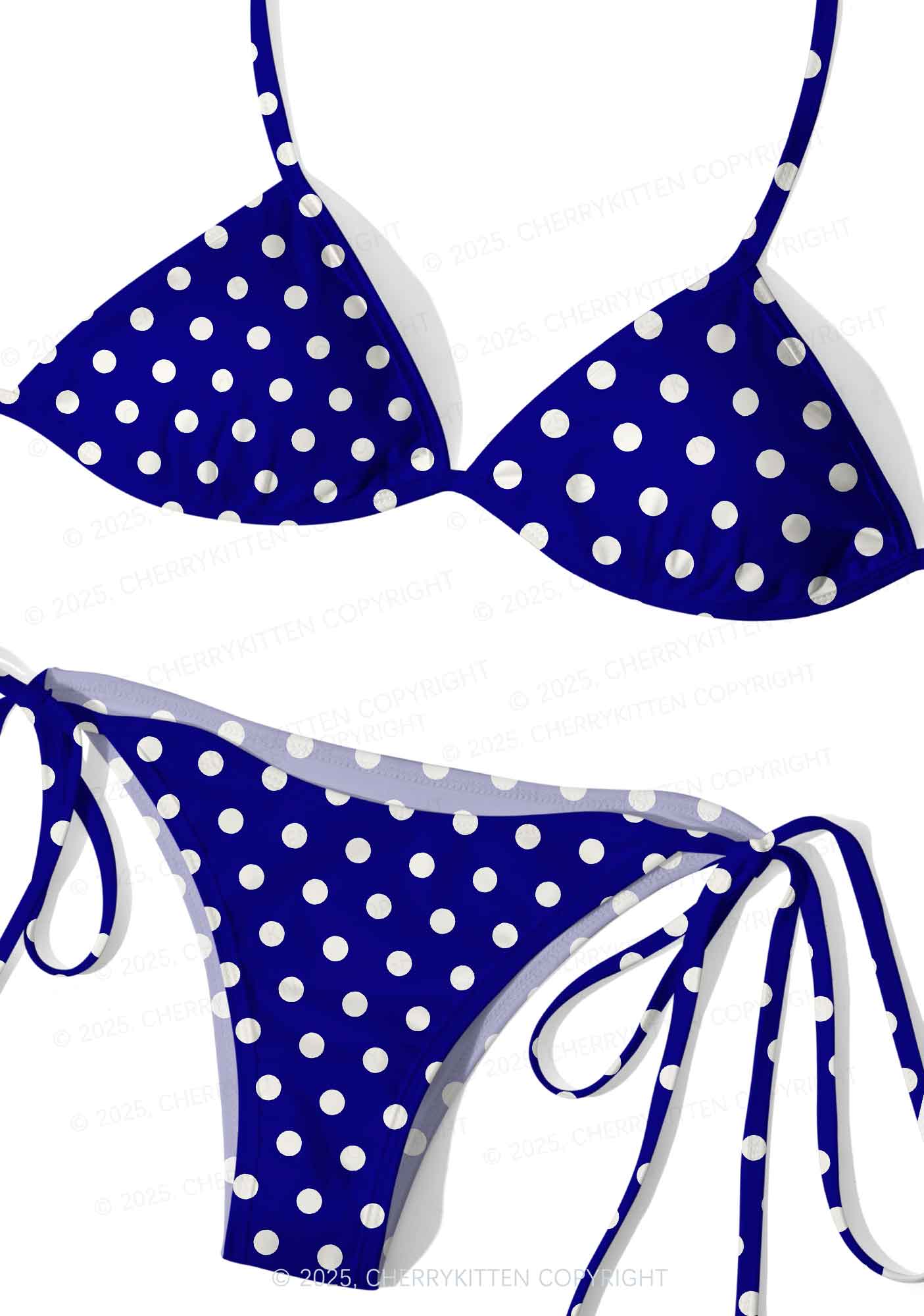 Classic Blue Dots Y2K Print Bikini Set Cherrykitten - Image 3