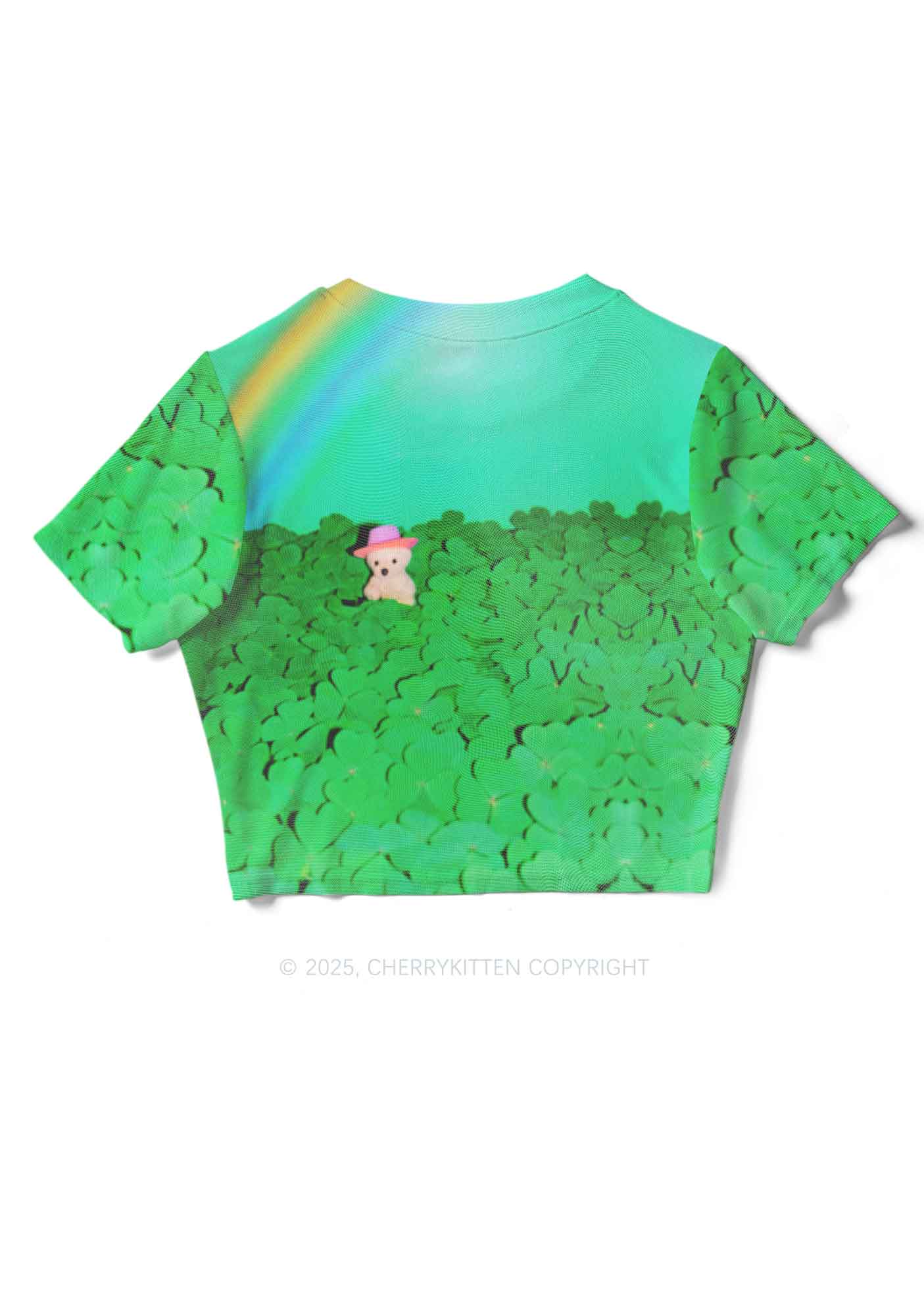 Clover Bear St Patricks Y2K Mesh Crop Top Cherrykitten - Image 2