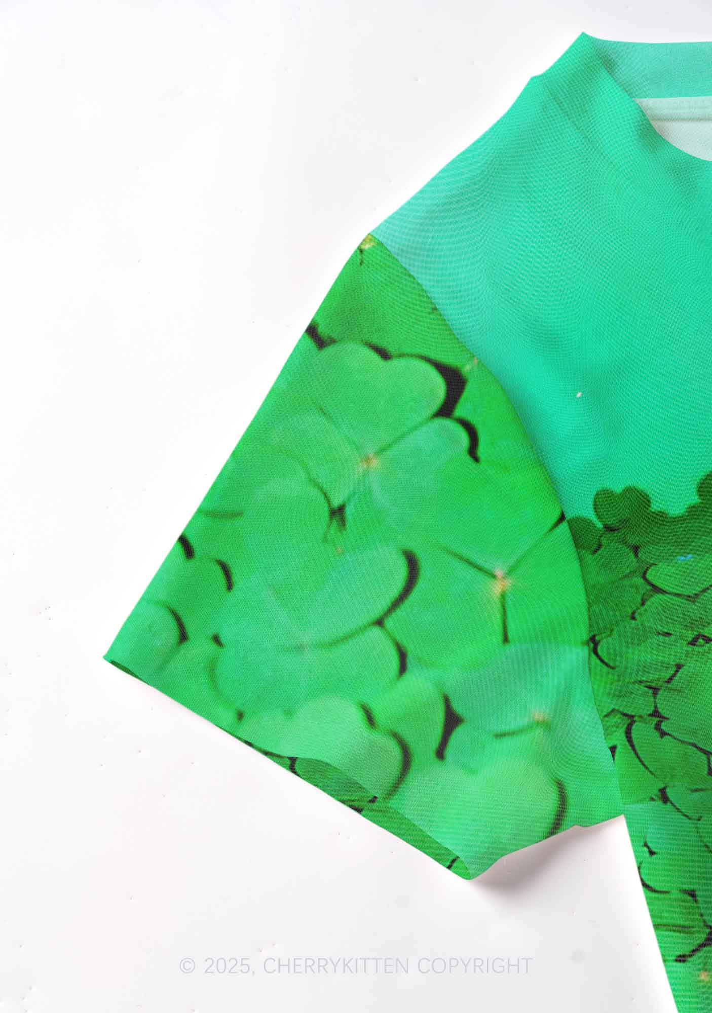 Clover Bear St Patricks Y2K Mesh Crop Top Cherrykitten - Image 3