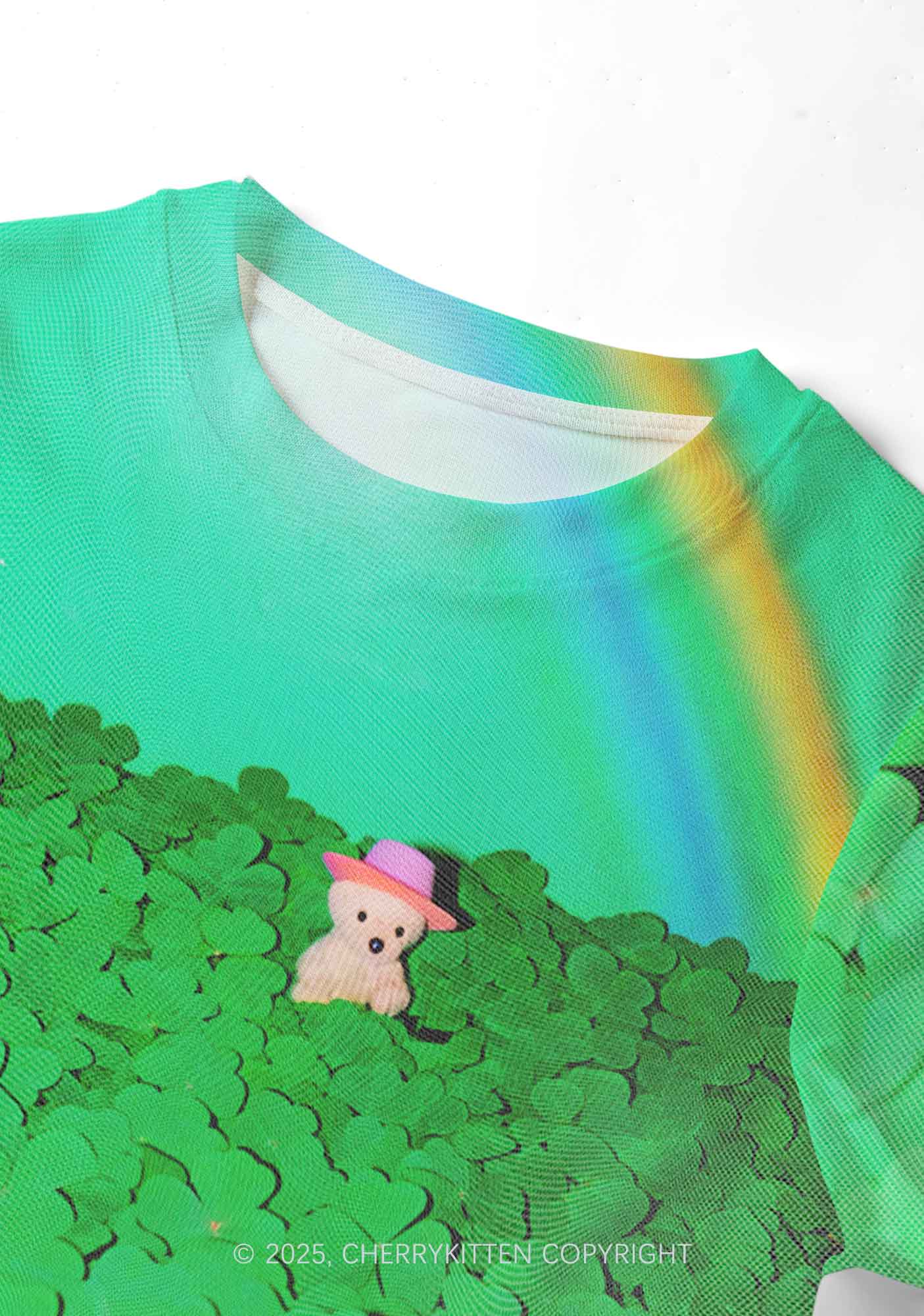 Clover Bear St Patricks Y2K Mesh Crop Top Cherrykitten - Image 4
