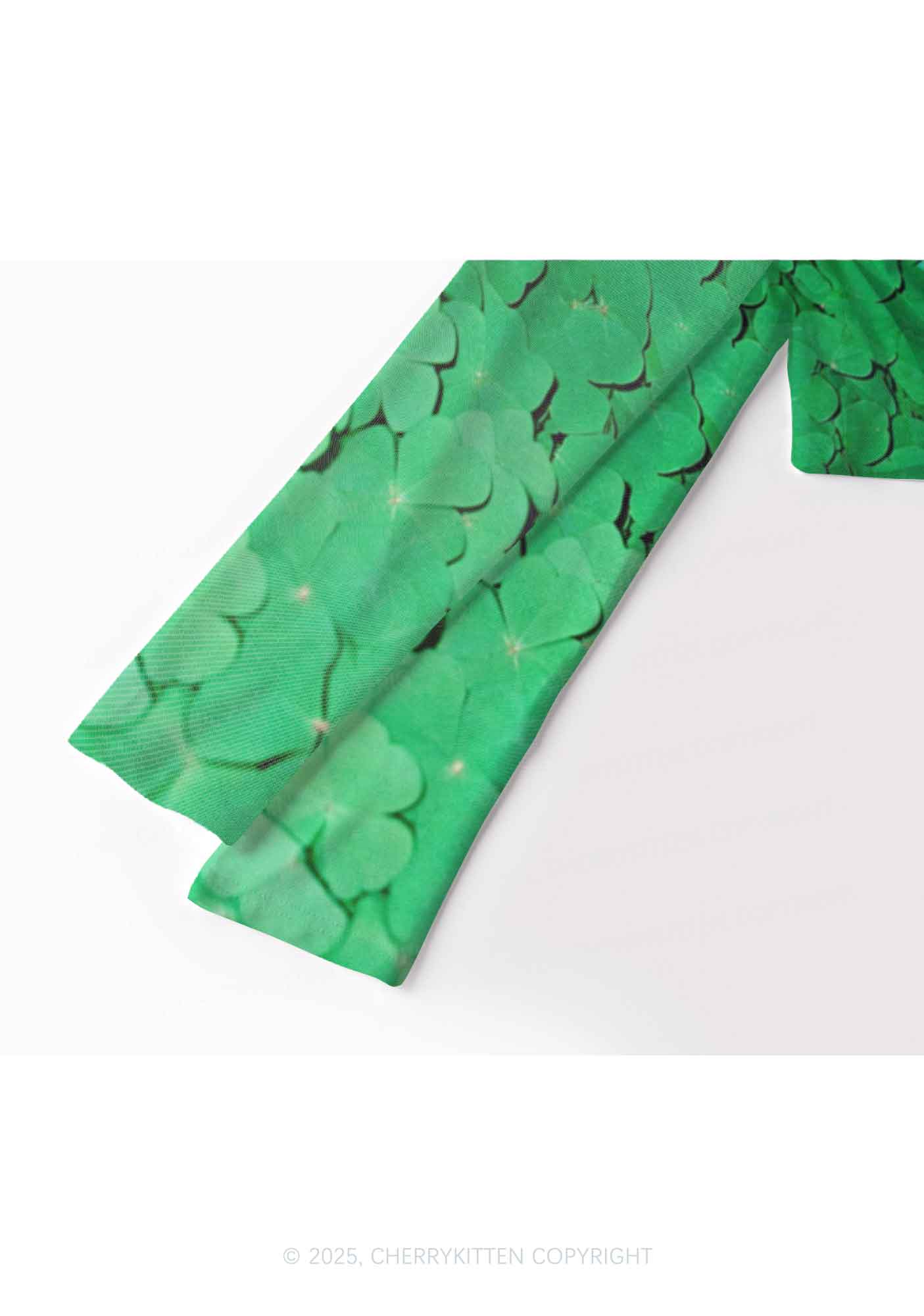 Clover Bear St Patricks Y2K Mesh Long Sleeve Crop Top Cherrykitten - Image 3