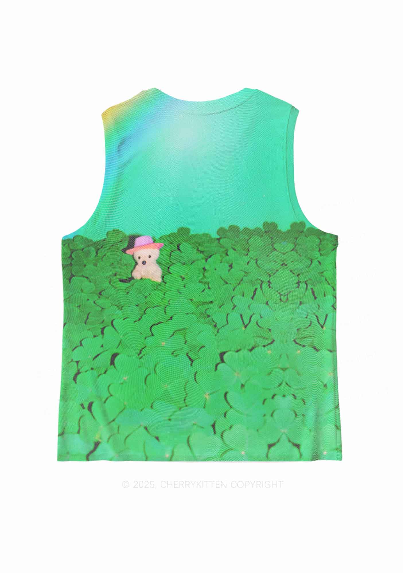 Clover Bear St Patricks Y2K Mesh Muscle Tank Cherrykitten - Image 2
