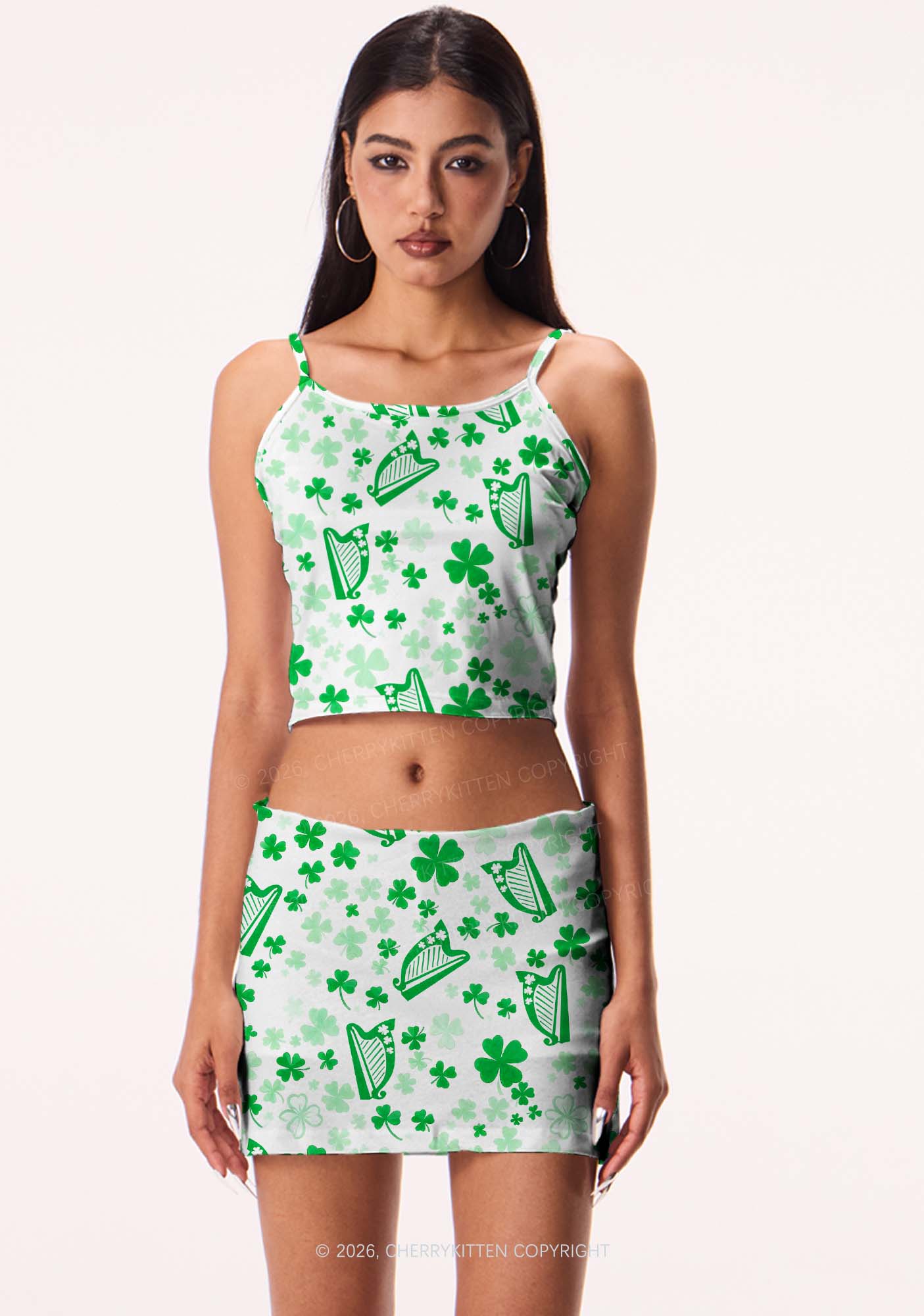 Clover Harp St Patricks Y2K Print Cami Crop Top Cherrykitten - Image 2