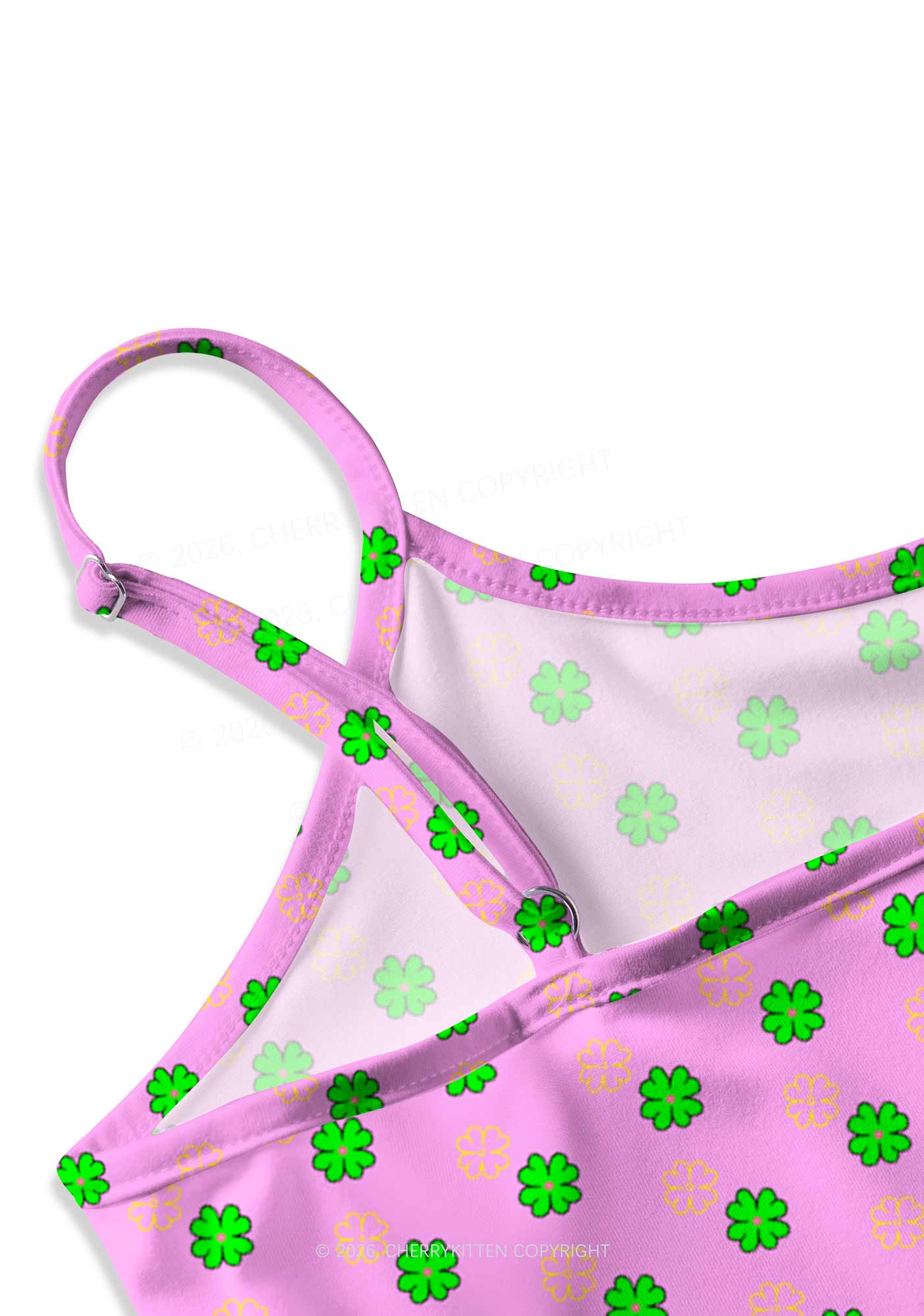 Clover On Pink St Patricks Y2K Print Cami Crop Top Cherrykitten - Image 3