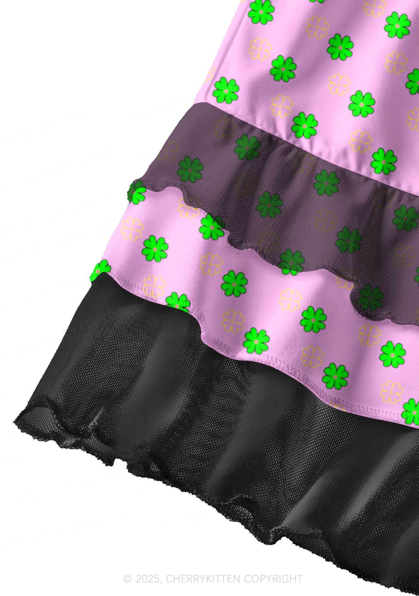 Clover On Pink St Patricks Y2K Print Mini Layered Skirt Cherrykitten - Image 2