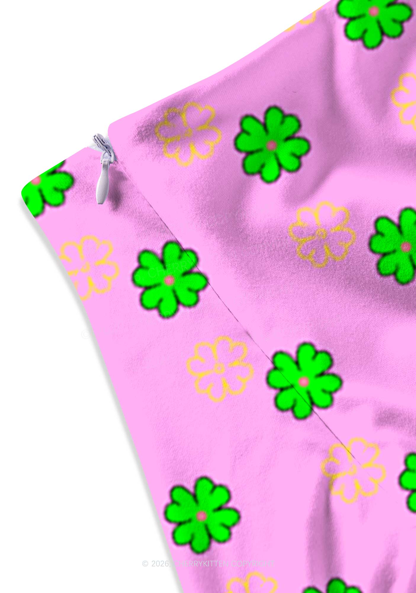 Clover On Pink St Patricks Y2K Print Mini Skirt Cherrykitten - Image 3