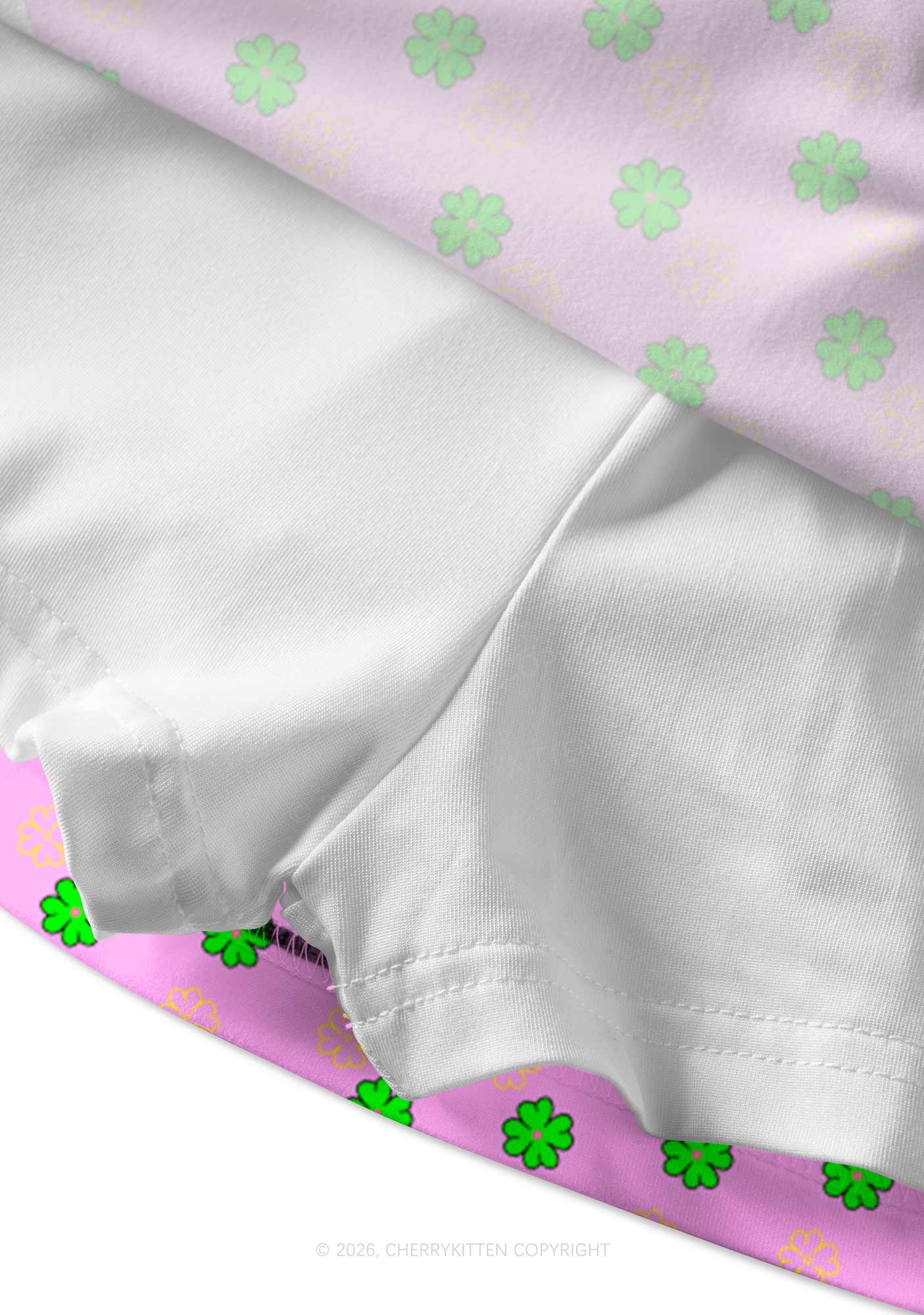 Clover On Pink St Patricks Y2K Print Mini Skirt Cherrykitten - Image 4