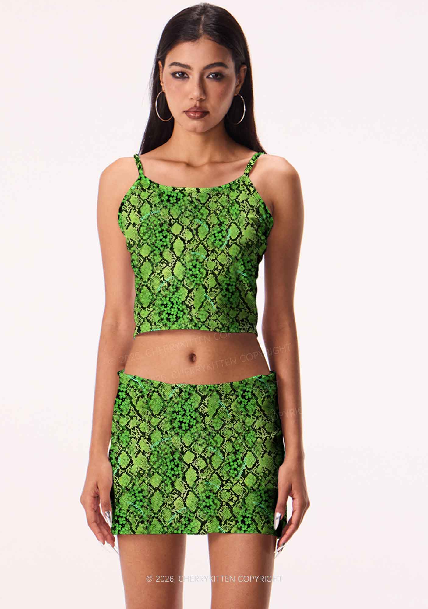 Clover Snake Pattern St Patricks Y2K Print Cami Crop Top Cherrykitten - Image 2