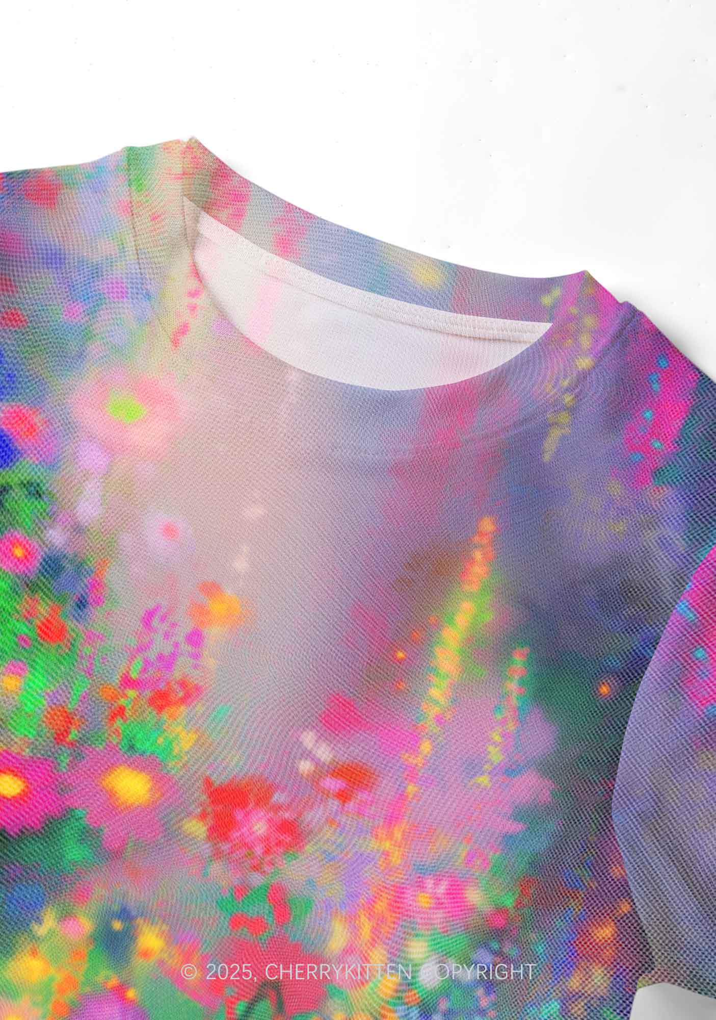 Colorful Daisies Y2K Mesh Crop Top Cherrykitten - Image 3