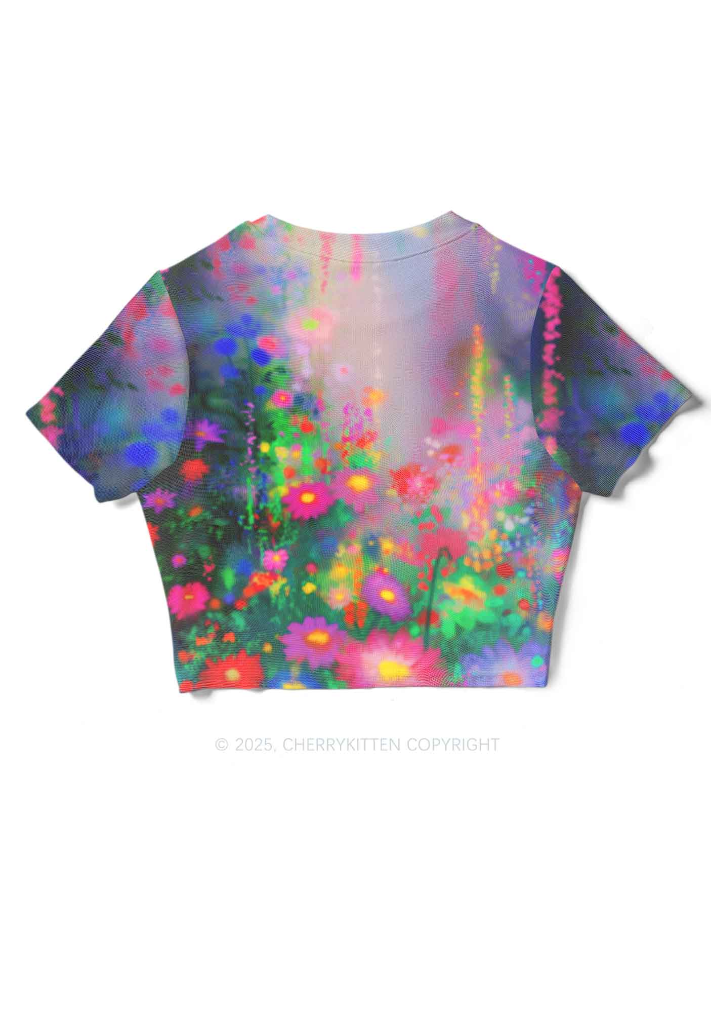 Colorful Daisies Y2K Mesh Crop Top Cherrykitten - Image 5