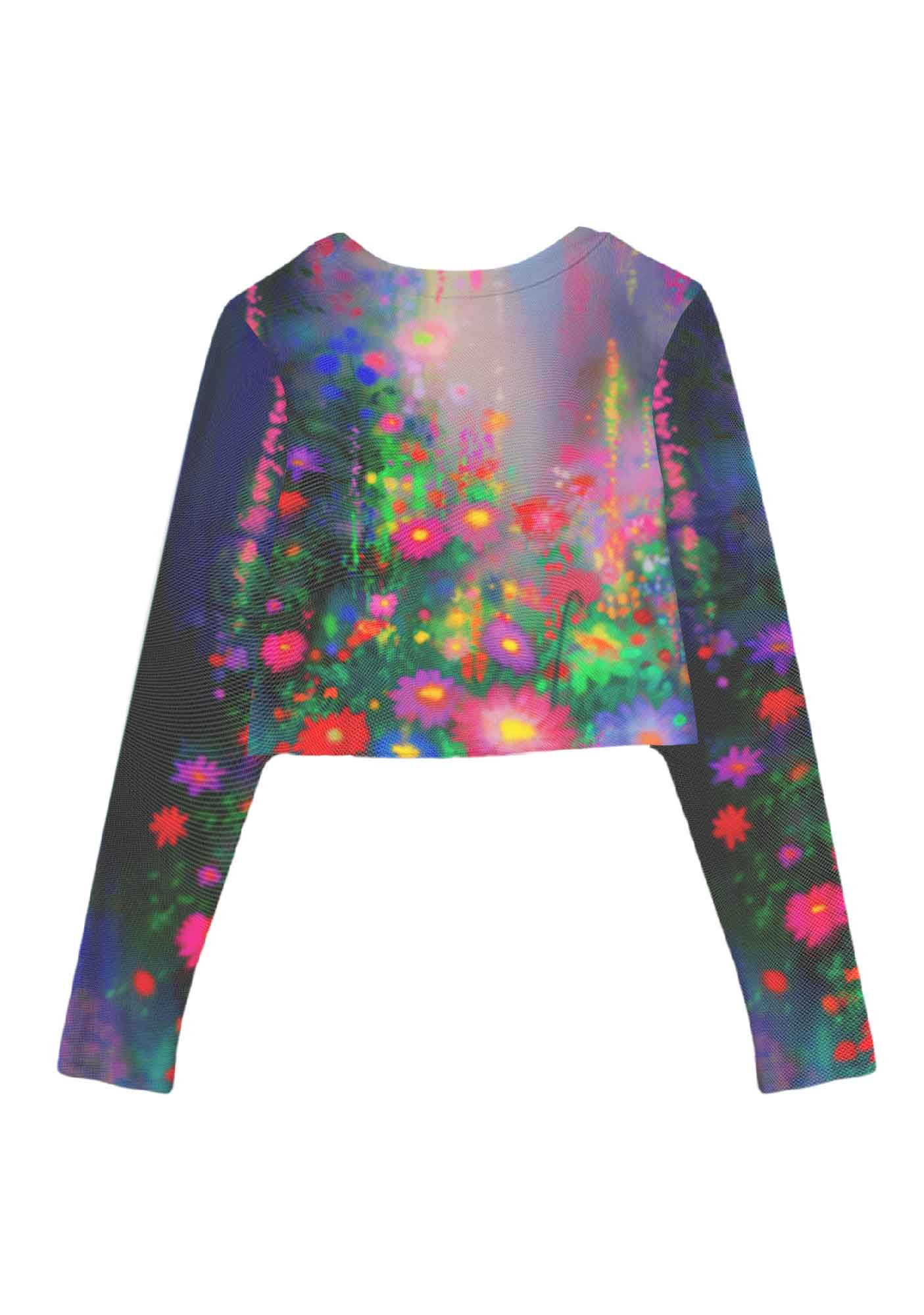Colorful Daisies Y2K Mesh Long Sleeve Crop Top Cherrykitten - Image 3