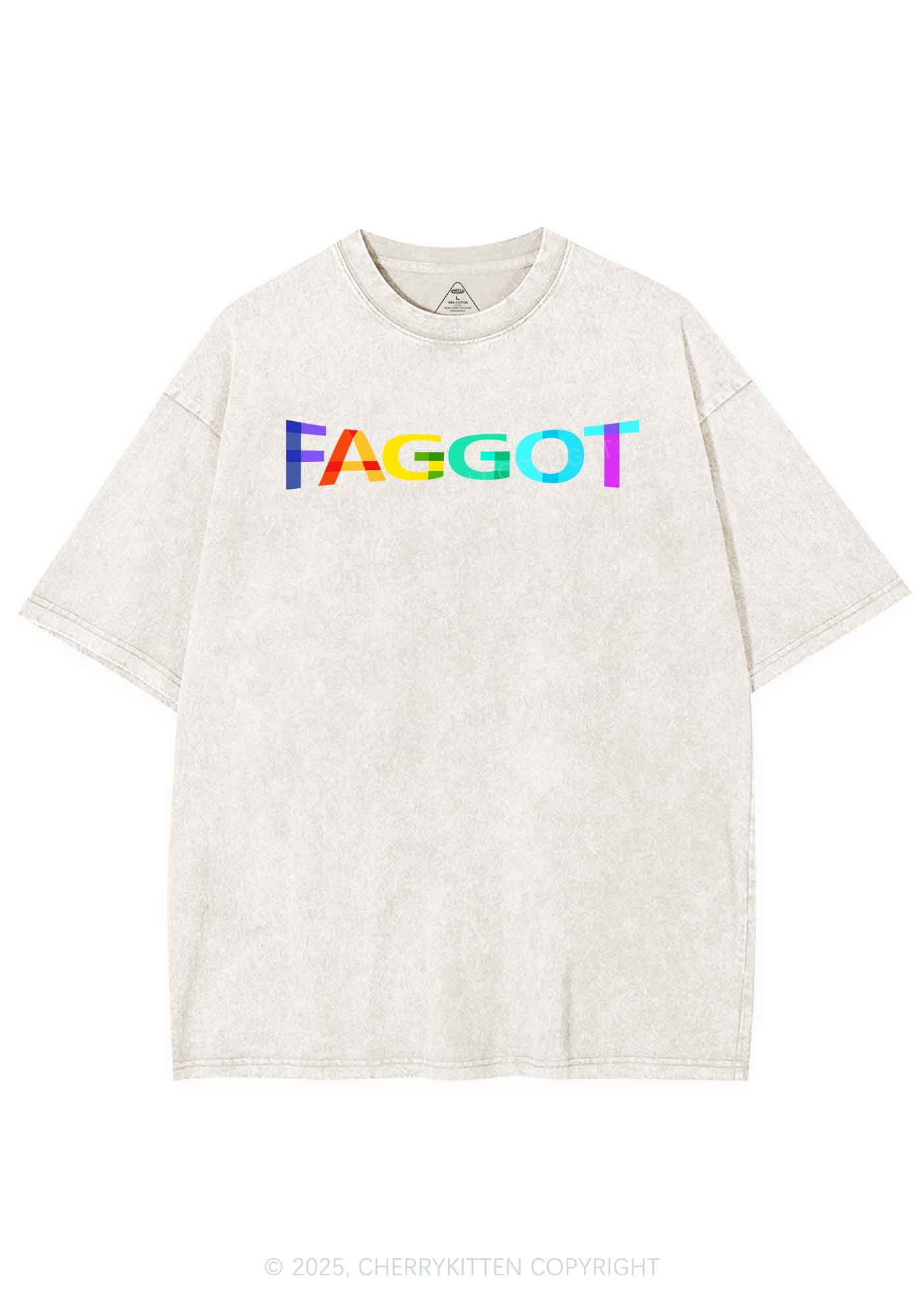 Colorful Faggot Pride Y2K Shirts Washed Tee Cherrykitten - Image 3