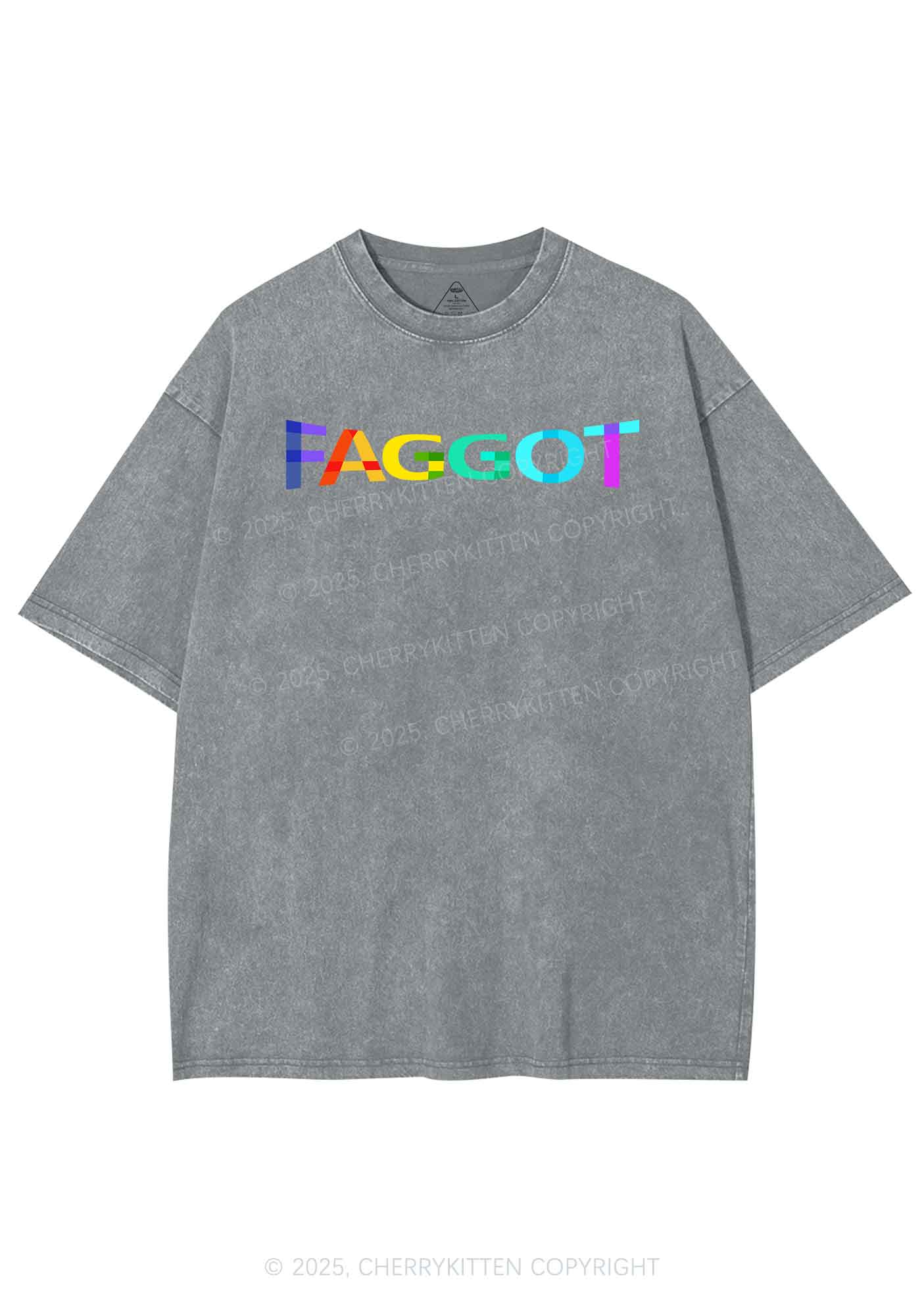Colorful Faggot Pride Y2K Shirts Washed Tee Cherrykitten - Image 7