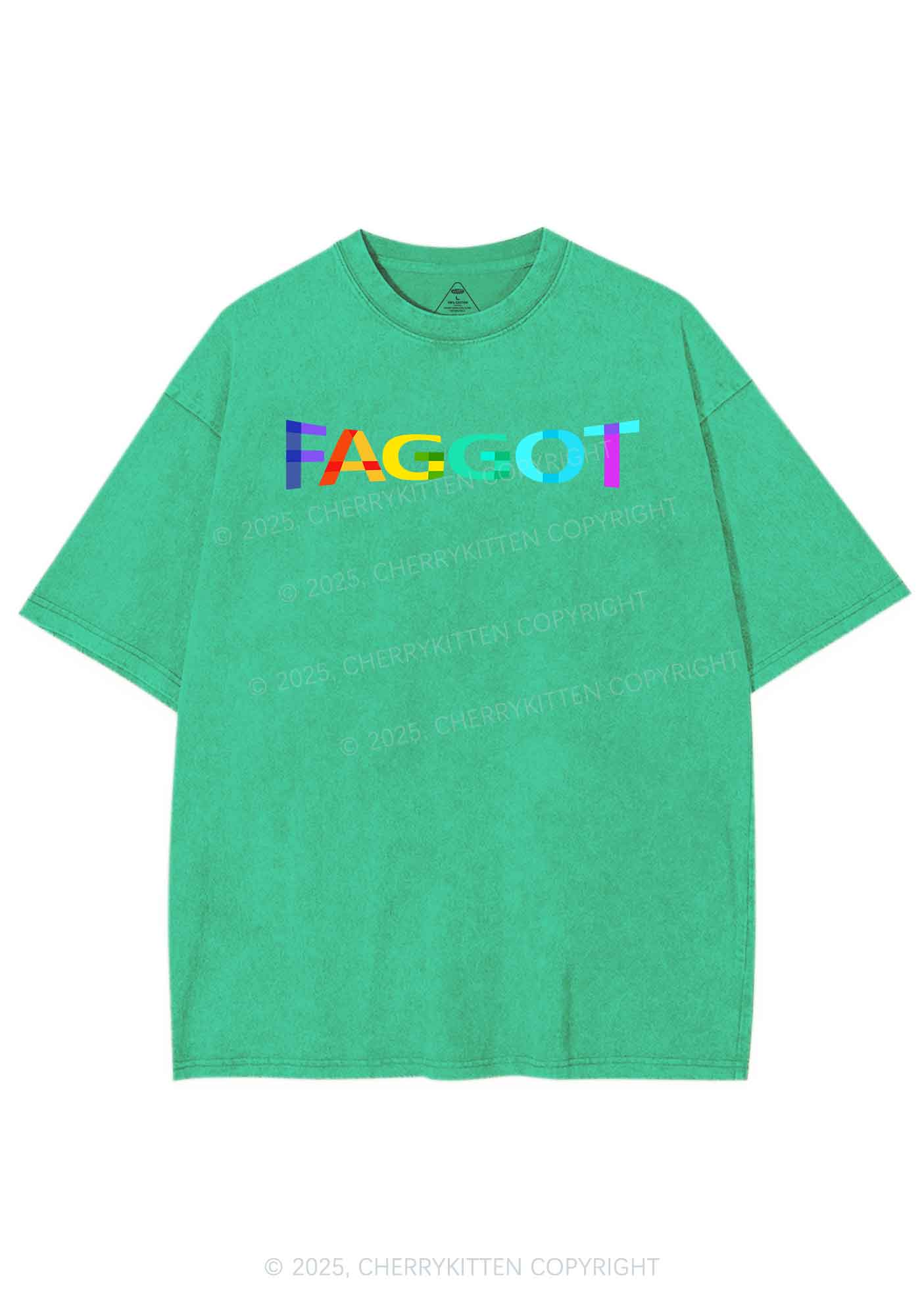 Colorful Faggot Pride Y2K Shirts Washed Tee Cherrykitten - Image 8