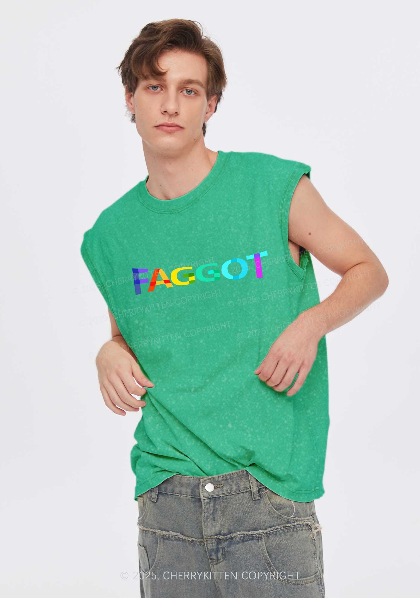 Colorful Faggot Pride Y2K Washed Muscle Tank Cherrykitten - Image 2