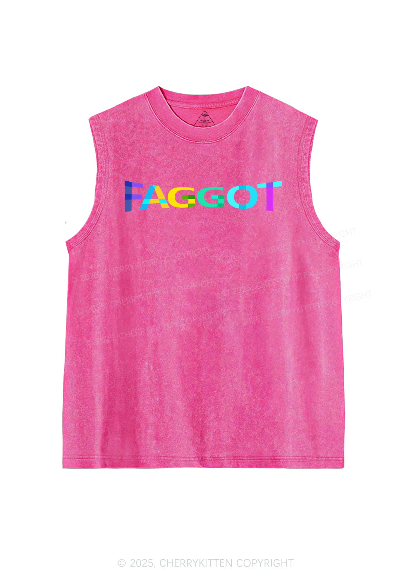 Colorful Faggot Pride Y2K Washed Muscle Tank Cherrykitten - Image 3
