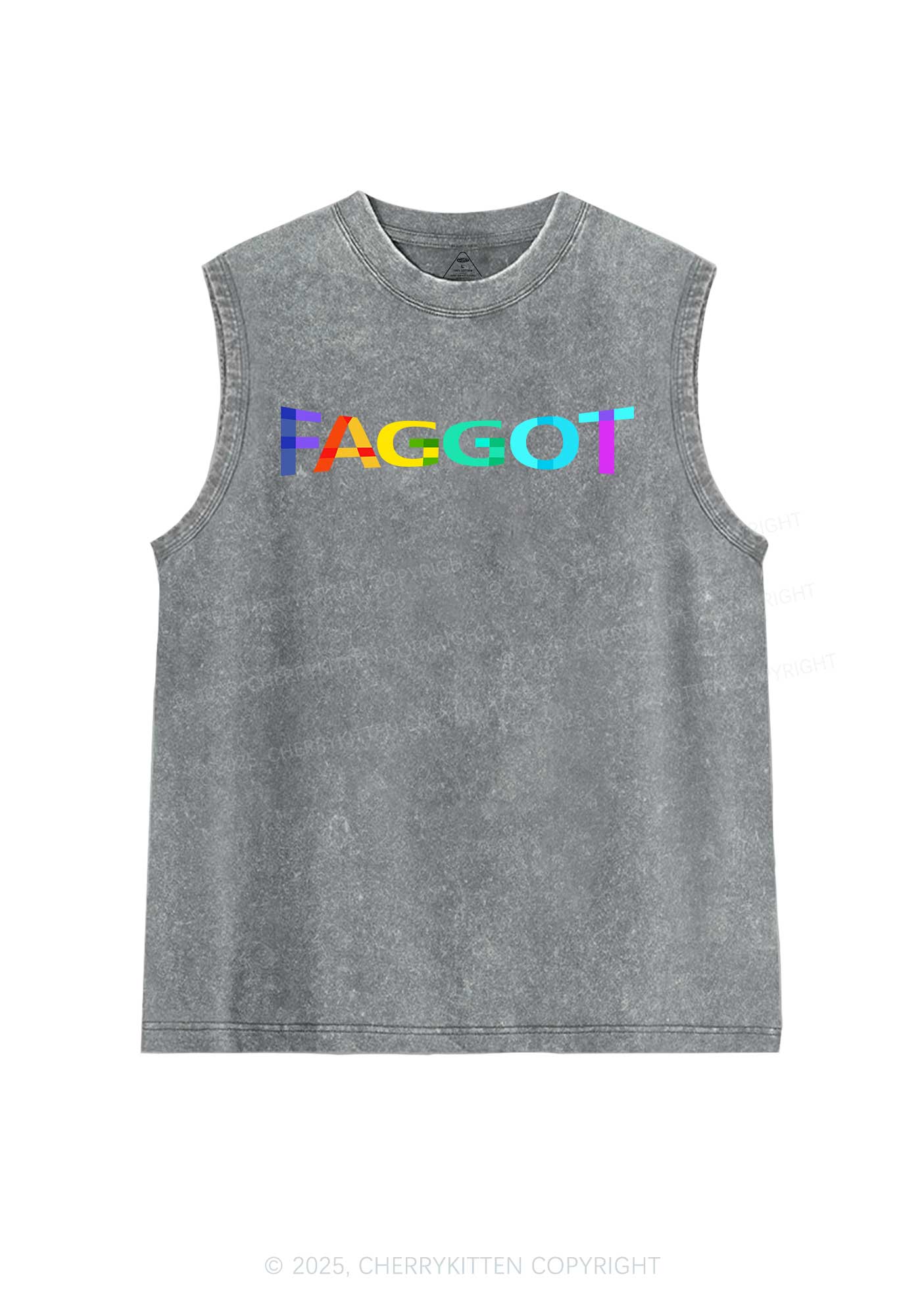 Colorful Faggot Pride Y2K Washed Muscle Tank Cherrykitten - Image 5