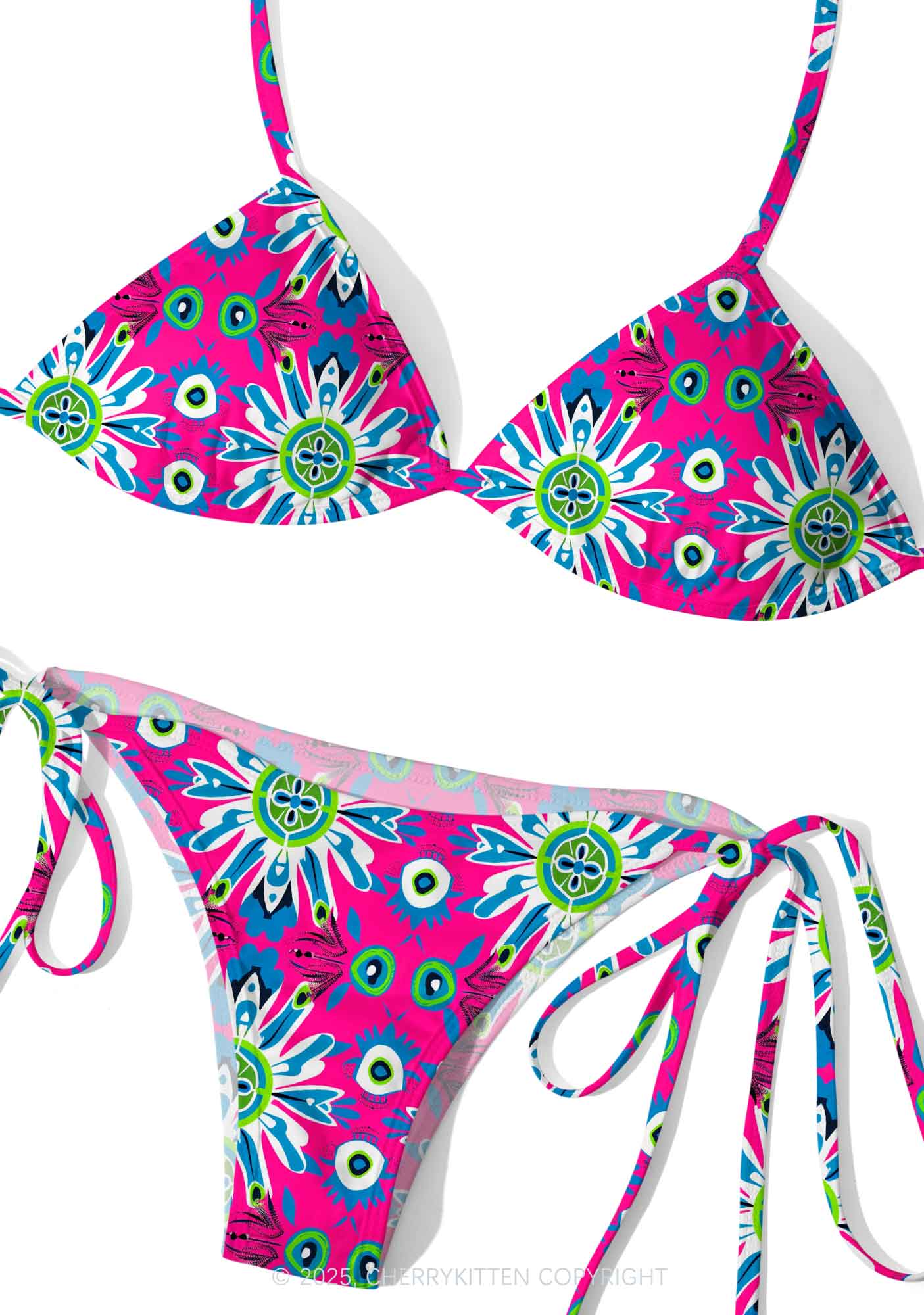 Colorful Symmetric Blooms Y2K Print Bikini Set Cherrykitten - Image 3