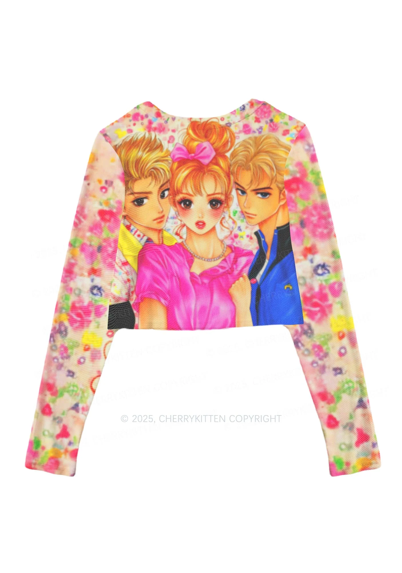 Comic Youth Y2K Mesh Long Sleeve Crop Top Cherrykitten - Image 3