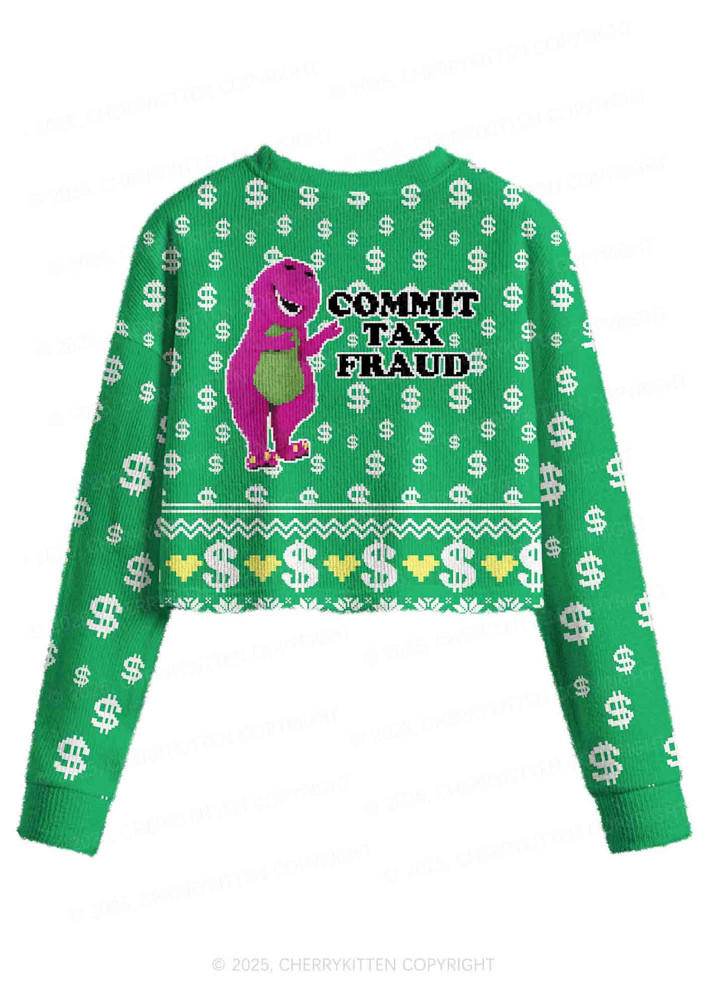 Commit Tax Fraud Y2K Christmas Crop Knit Sweatshirt Cherrykitten - Image 2