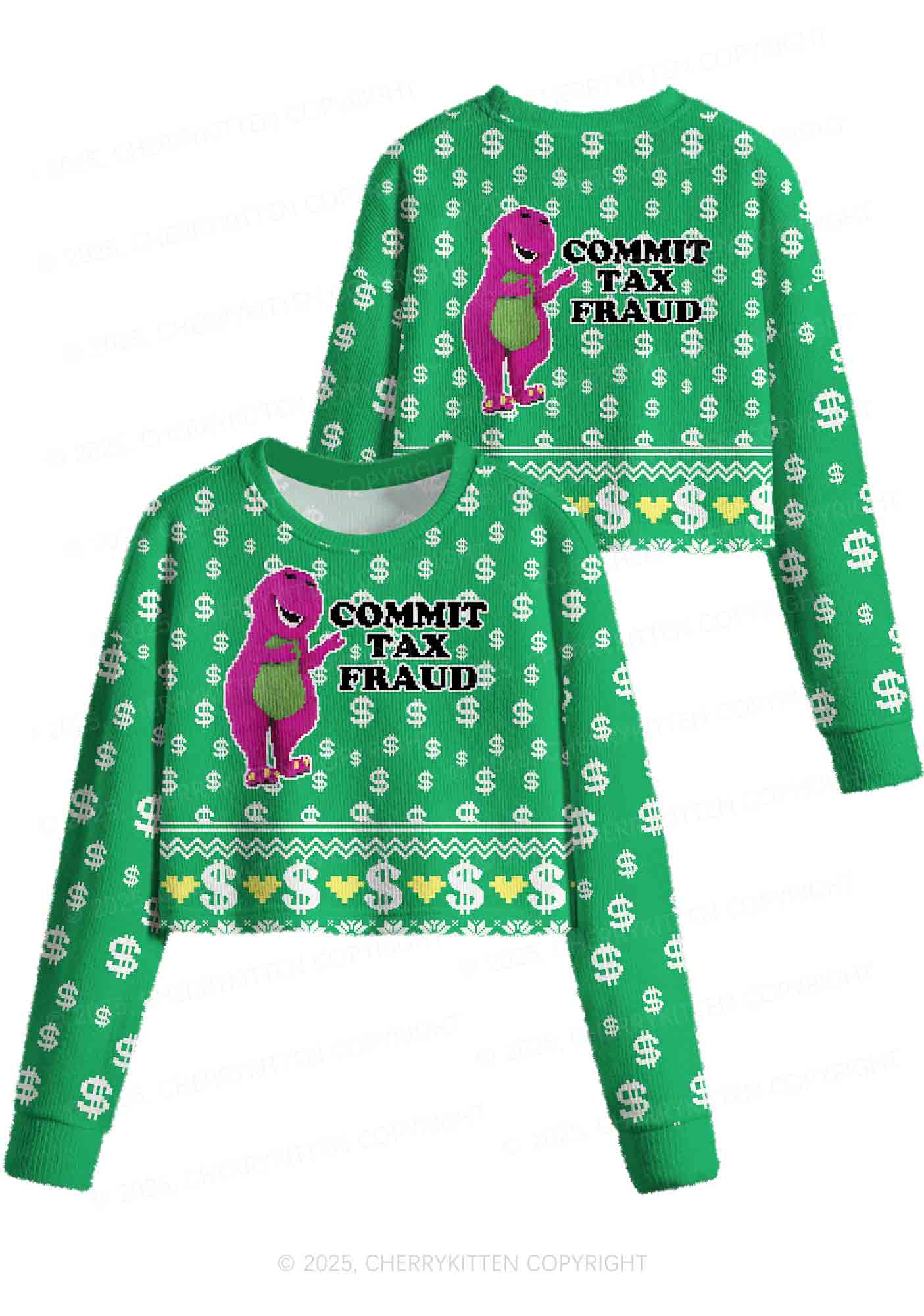 Commit Tax Fraud Y2K Christmas Crop Knit Sweatshirt Cherrykitten - Image 3
