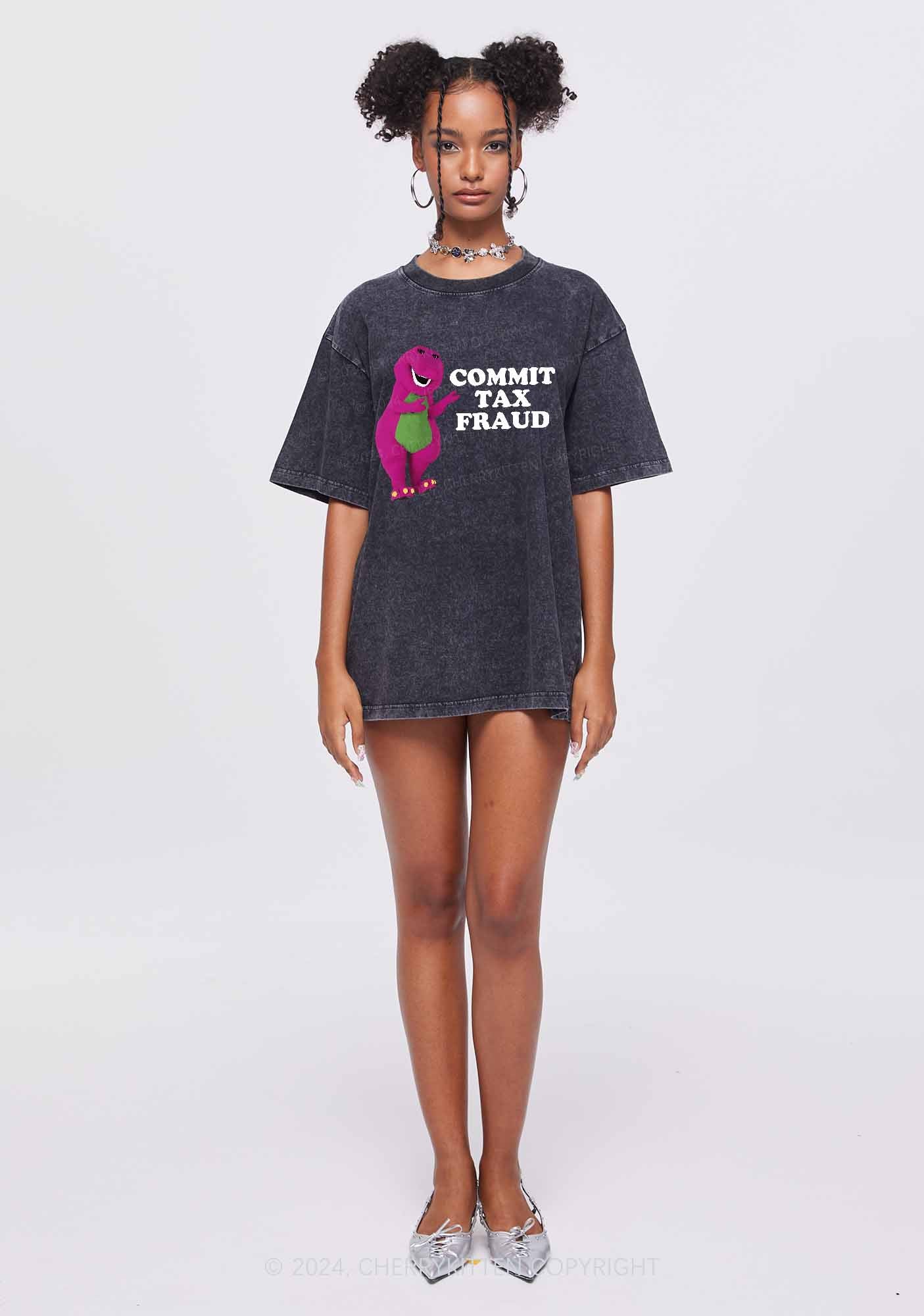 Commit Tax Fraud Y2K Washed Tee Cherrykitten - Image 2