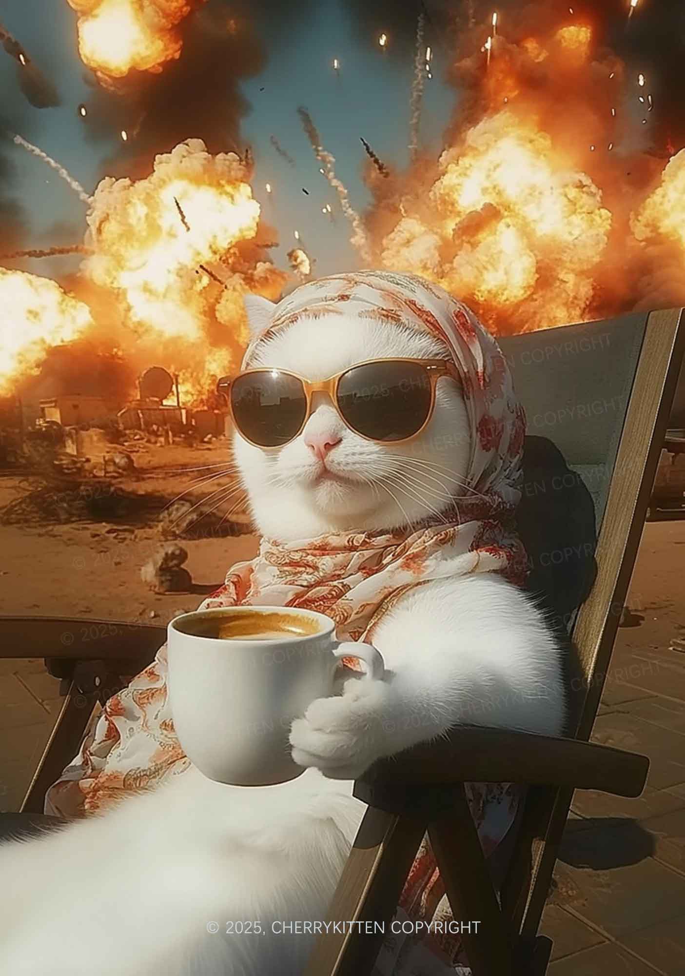 Cool Cat Enjoying Coffee Y2K Mesh Crop Top Cherrykitten - Image 2