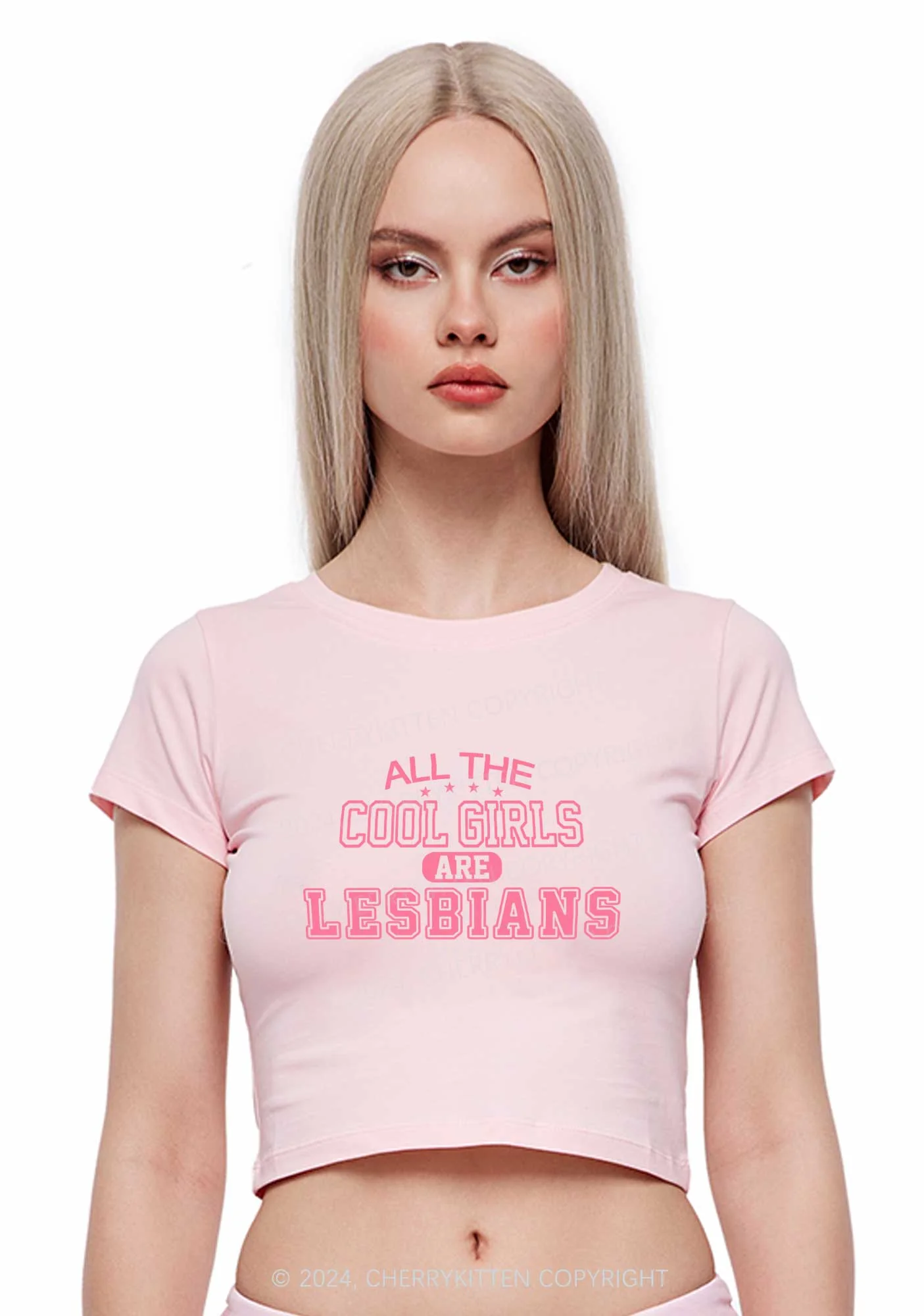 Cool Girls Are Lesbians Y2K Baby Tee Cherrykitten - Image 2