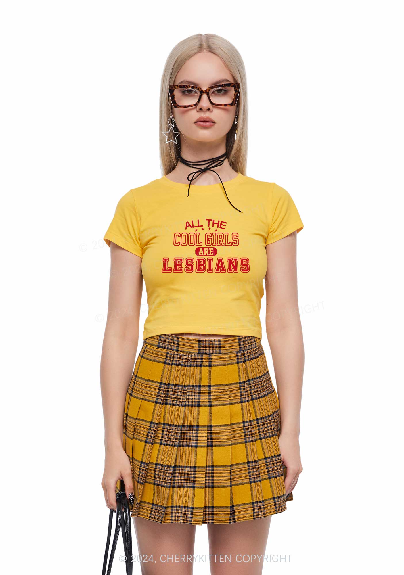 Cool Girls Are Lesbians Y2K Baby Tee Cherrykitten - Image 4