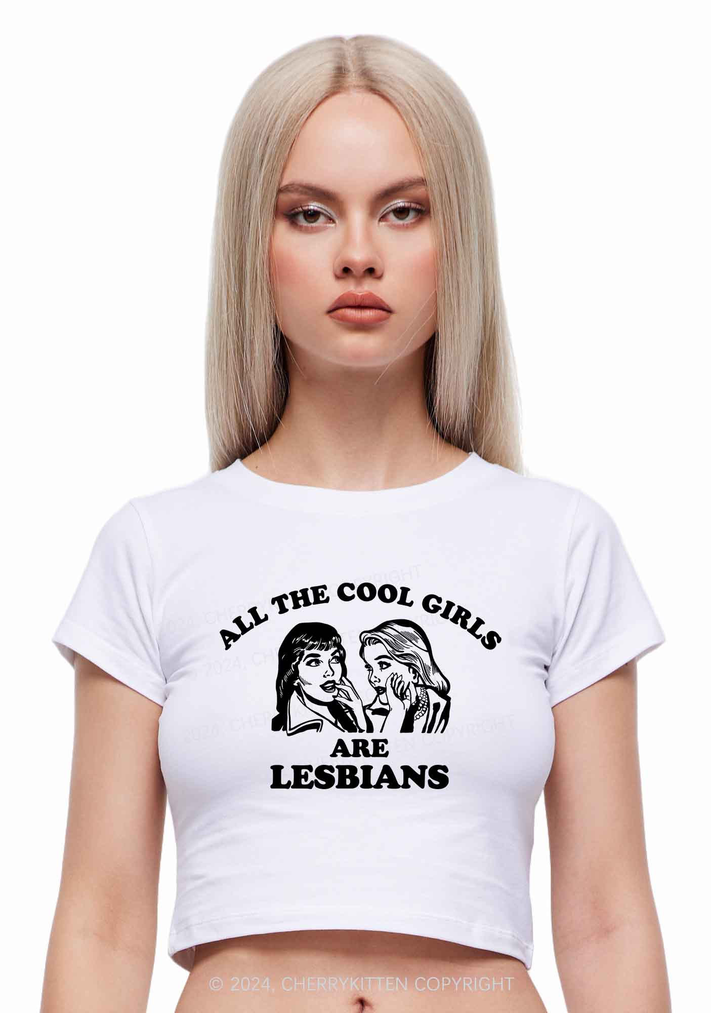 Cool Girls Lesbians Y2K Baby Tee Cherrykitten - Image 2