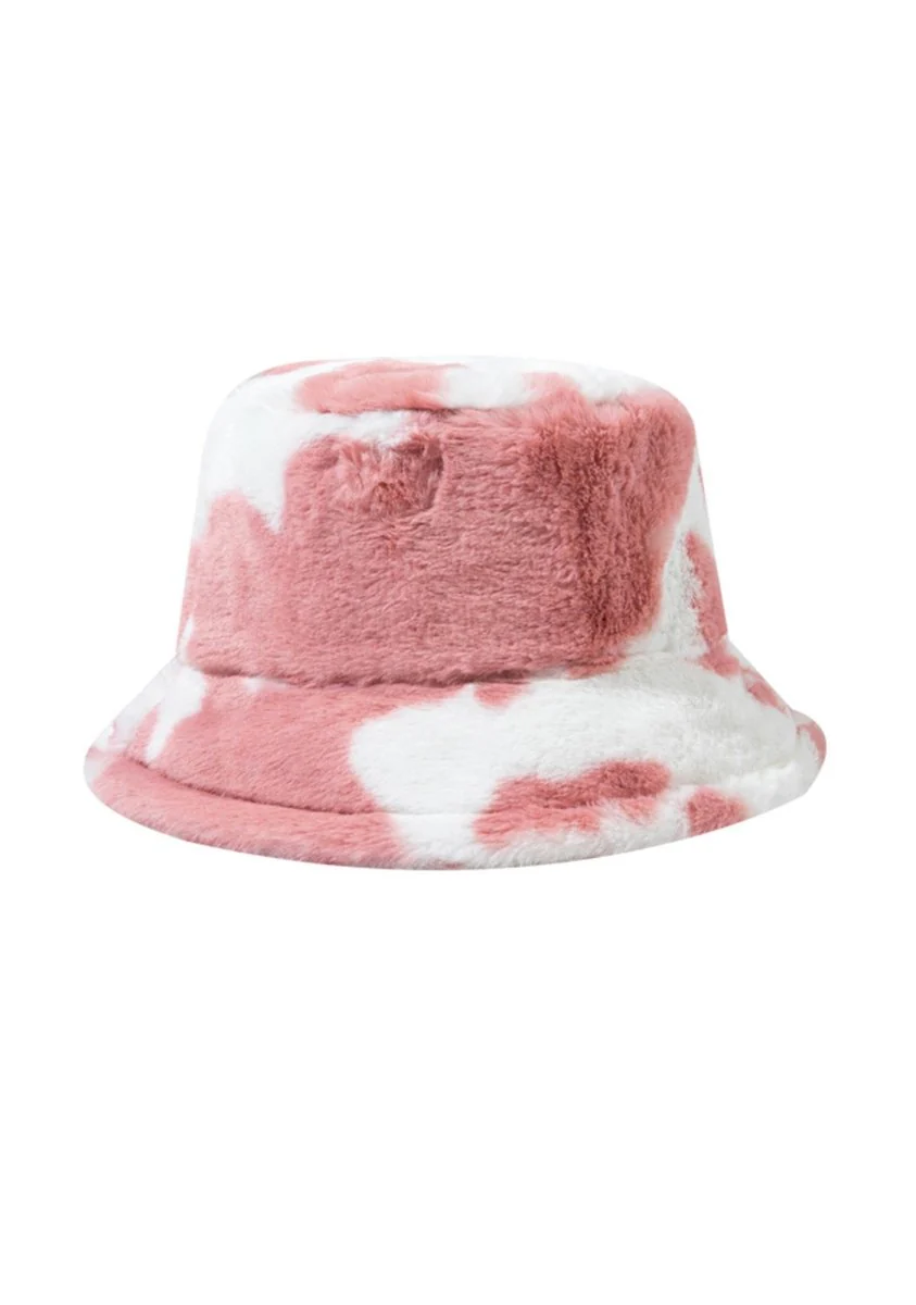 Cow Print Faux Wool Plush Bucket Hat - Image 2