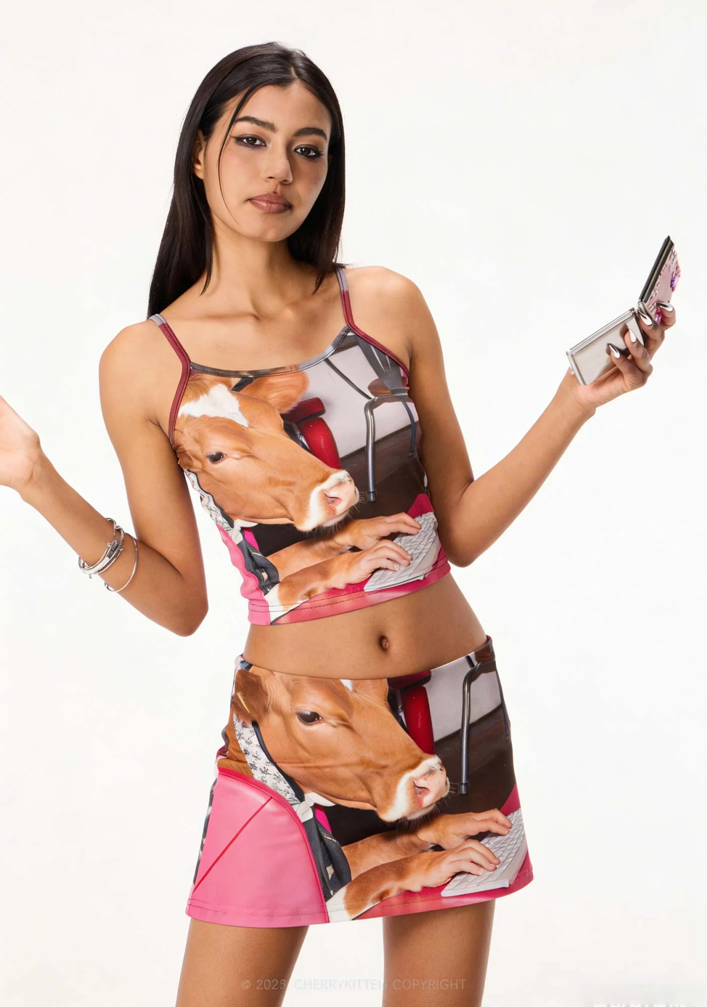 Cow Typing Keyboard Y2K Print Cami Crop Top Cherrykitten - Image 2