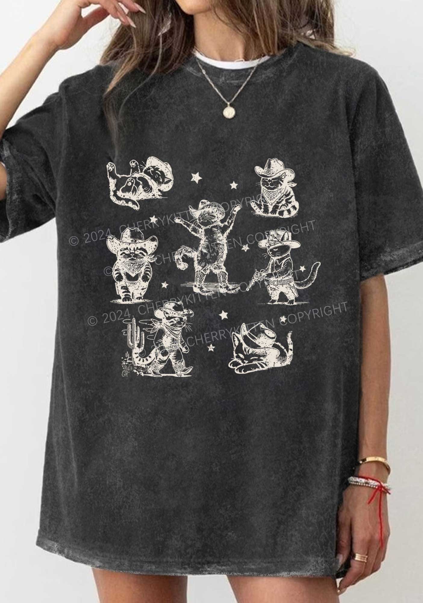 Cowboy Cats Y2K Washed Tee Cherrykitten - Image 2