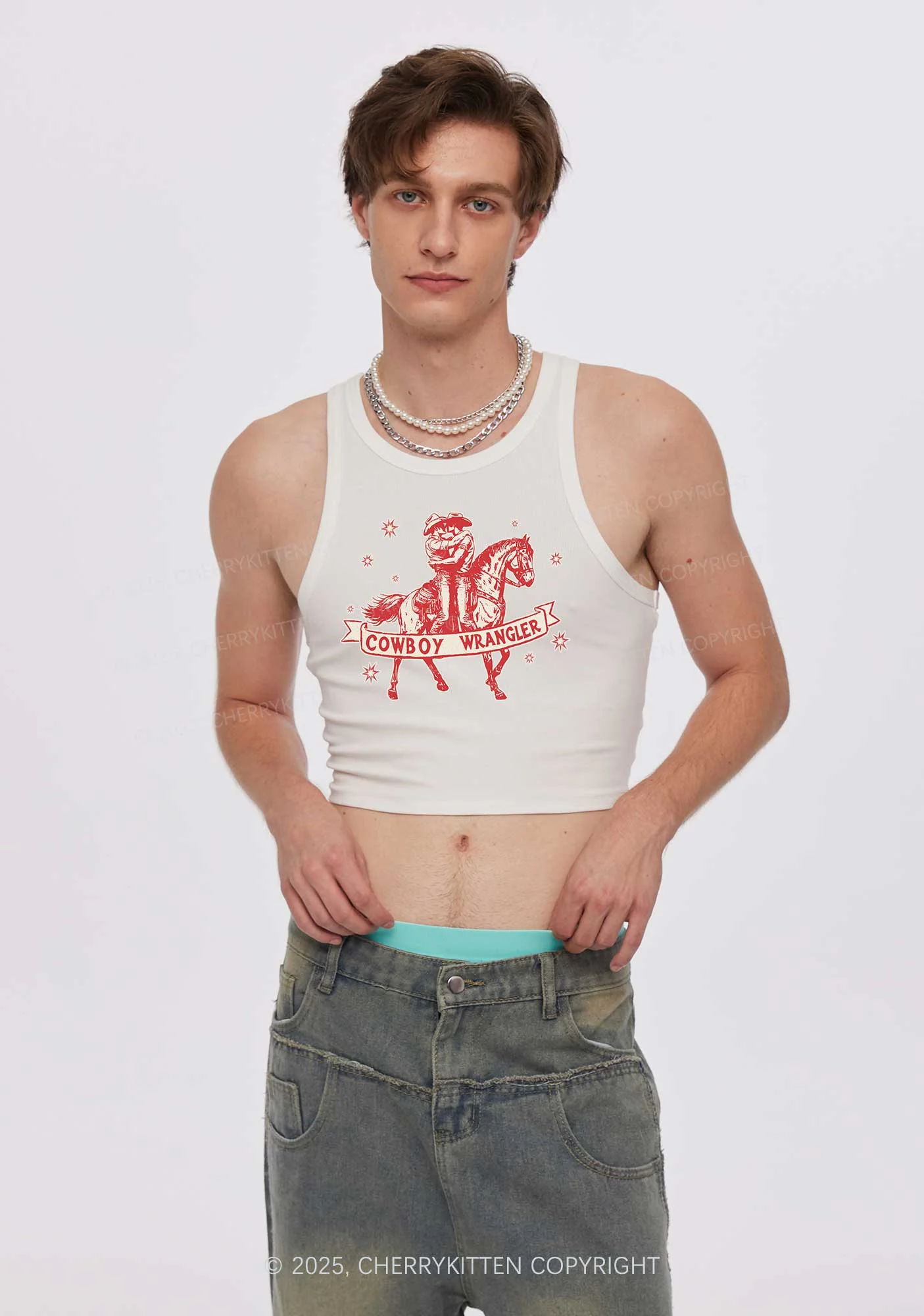 Cowboy Wrangler Pride Y2K Crop Tank Top Cherrykitten - Image 2
