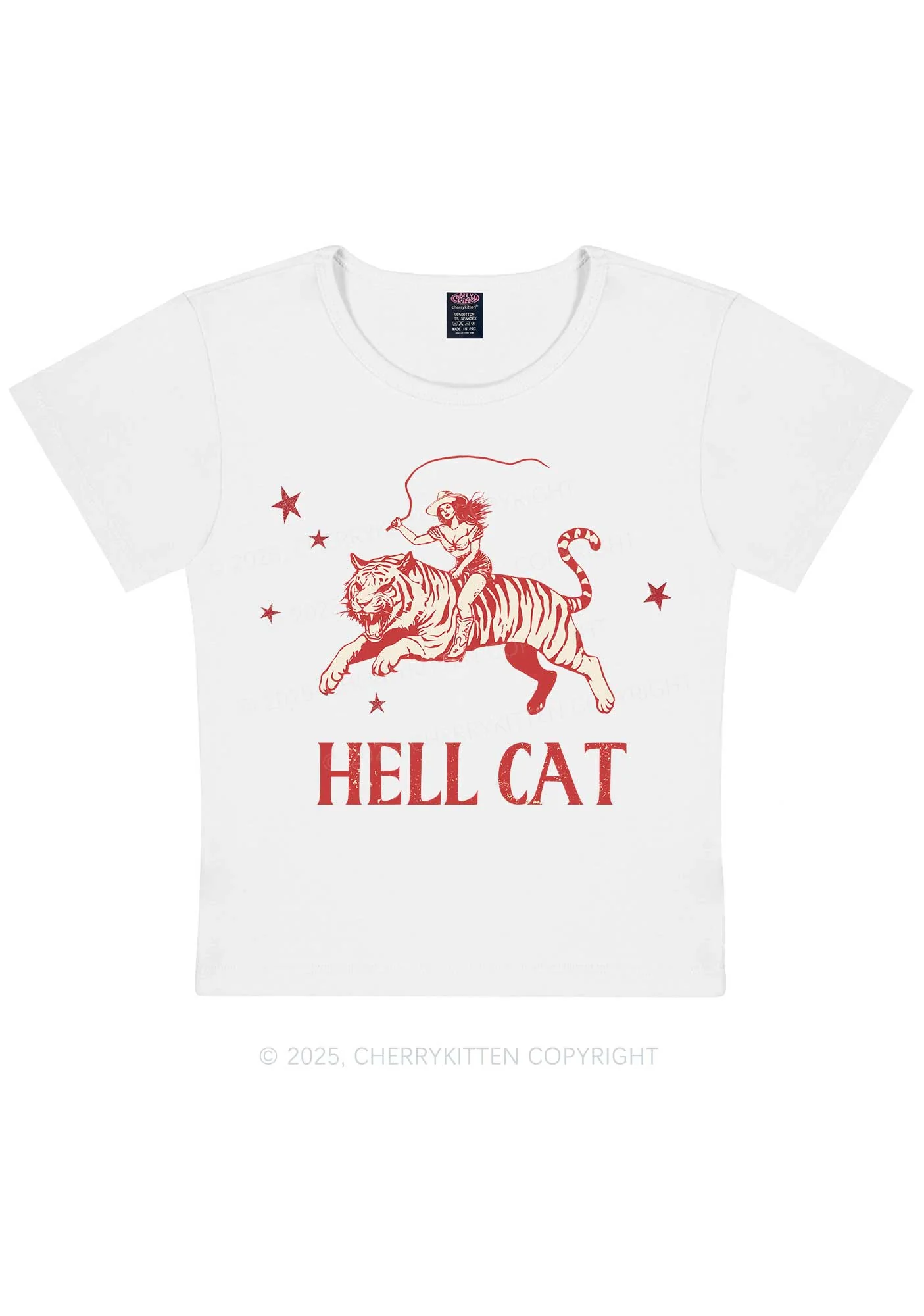 Cowgirl Hell Cat Y2K Baby Tee Cherrykitten - Image 4