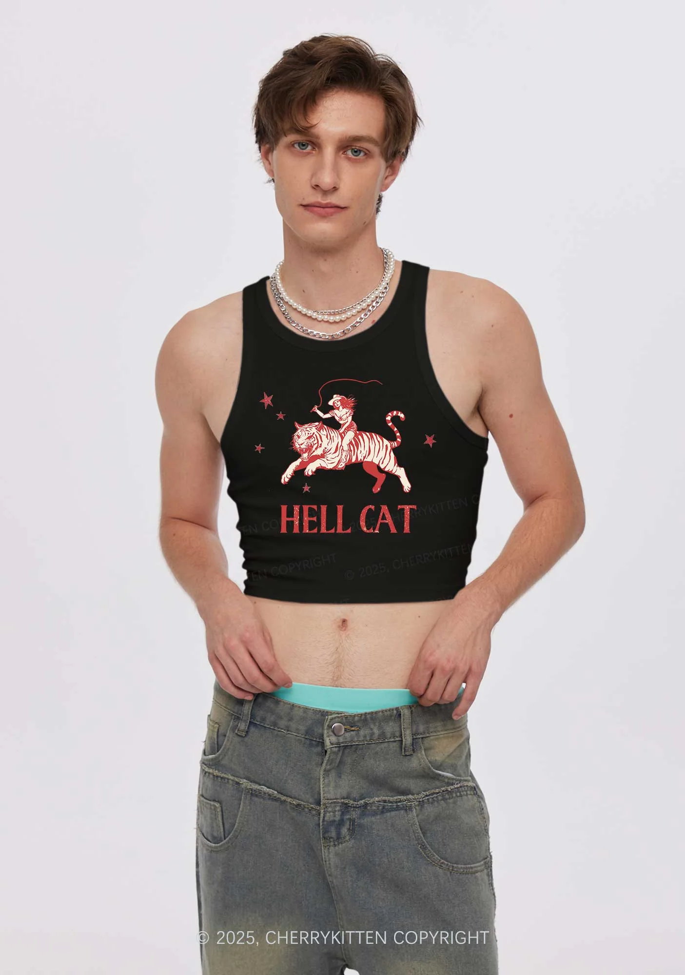Cowgirl Hell Cat Y2K Crop Tank Top Cherrykitten - Image 2