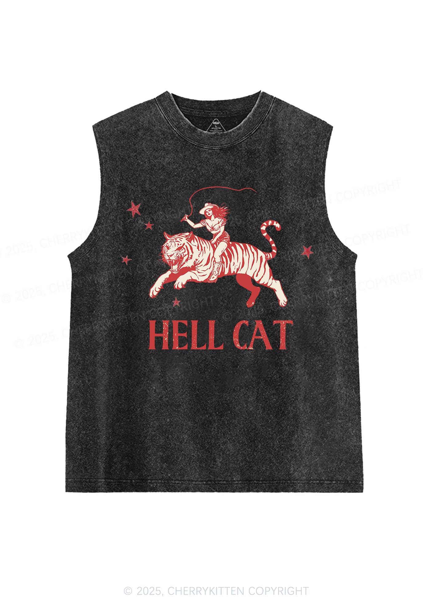 Cowgirl Hell Cat Y2K Washed Muscle Tank Cherrykitten - Image 3