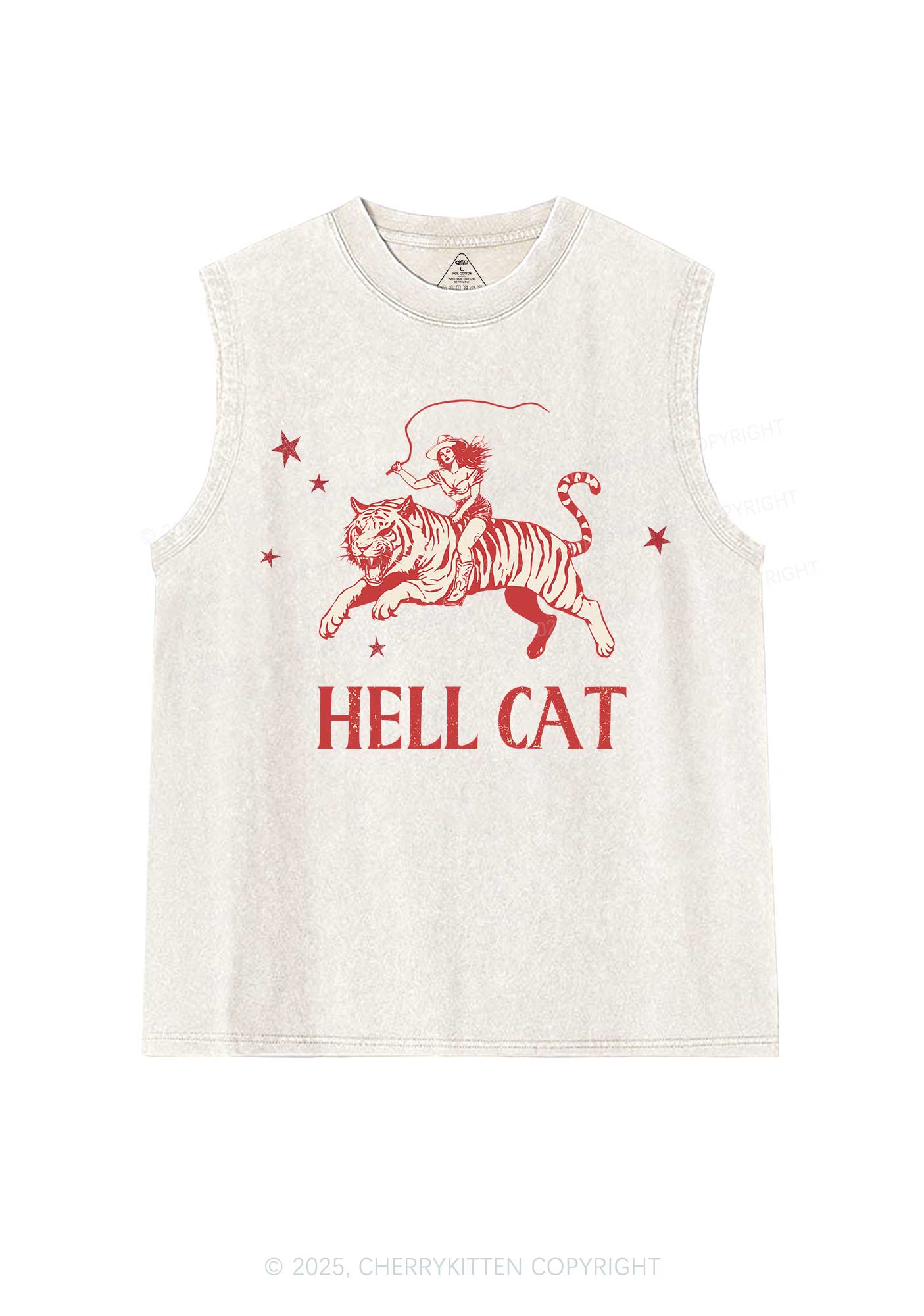 Cowgirl Hell Cat Y2K Washed Muscle Tank Cherrykitten - Image 4