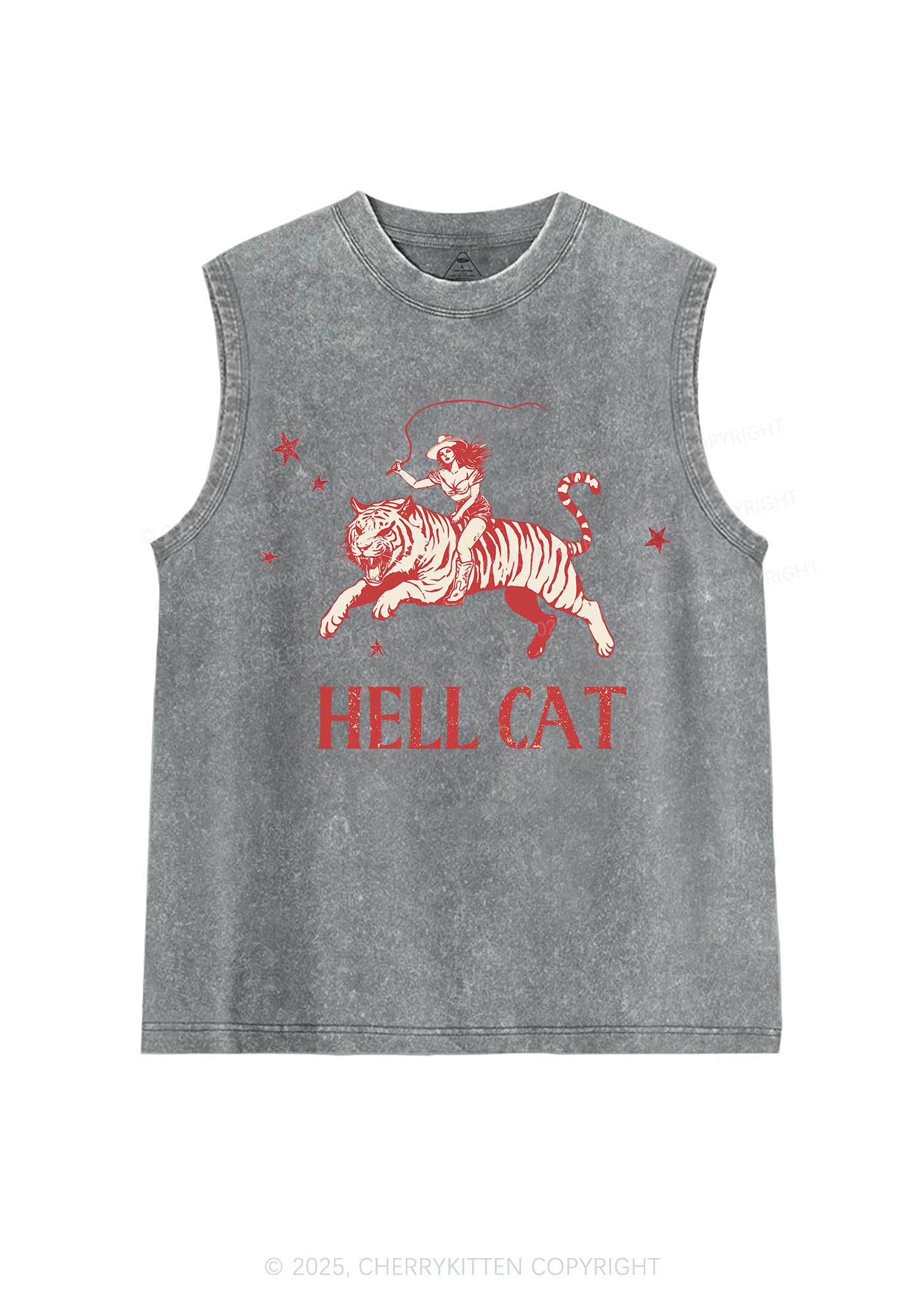 Cowgirl Hell Cat Y2K Washed Muscle Tank Cherrykitten - Image 5
