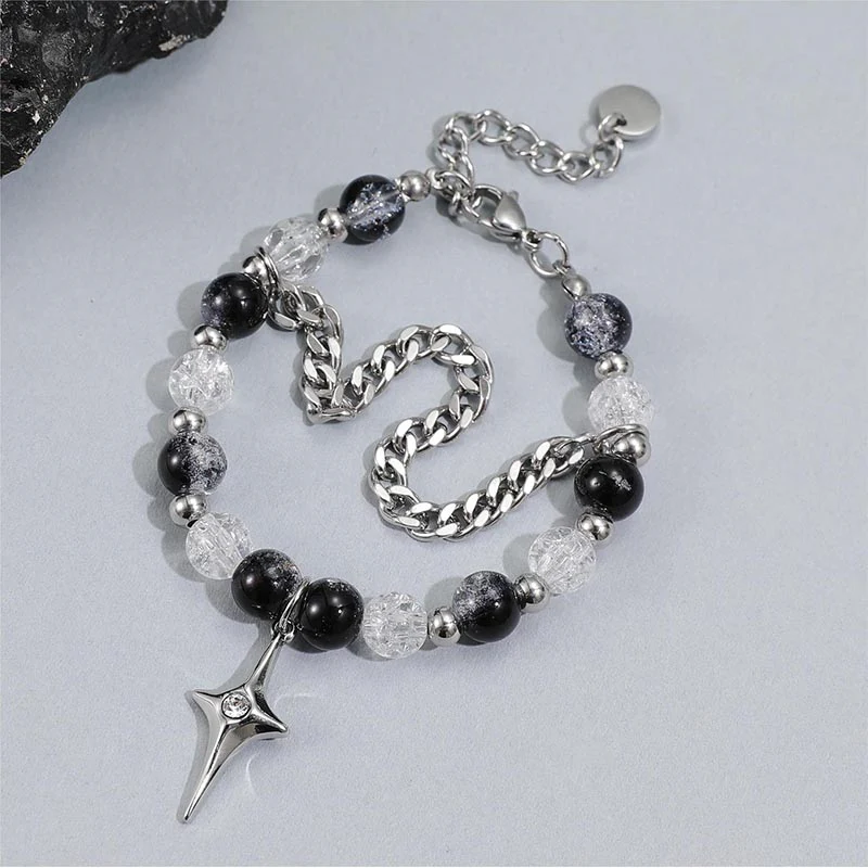 Cracked Four Pointed Star Y2K Double Layer Stacking Bracelet Cherrykitten - Image 2