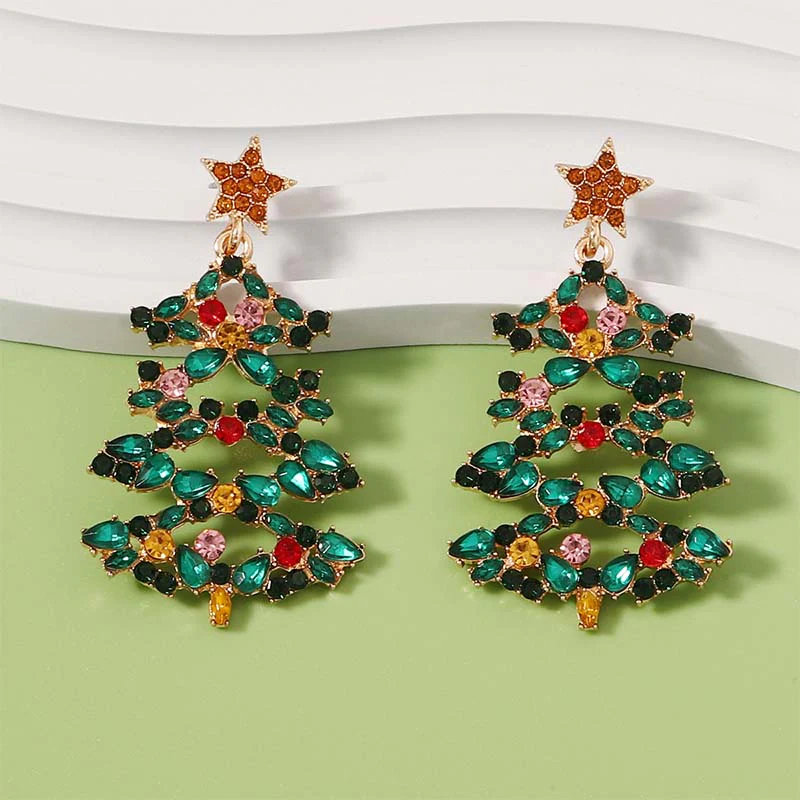 Creative Color Diamond Y2K Christmas Tree Earrings Cherrykitten - Image 2