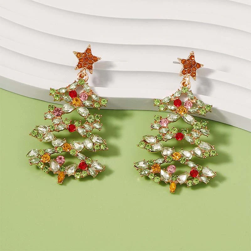 Creative Color Diamond Y2K Christmas Tree Earrings Cherrykitten - Image 3