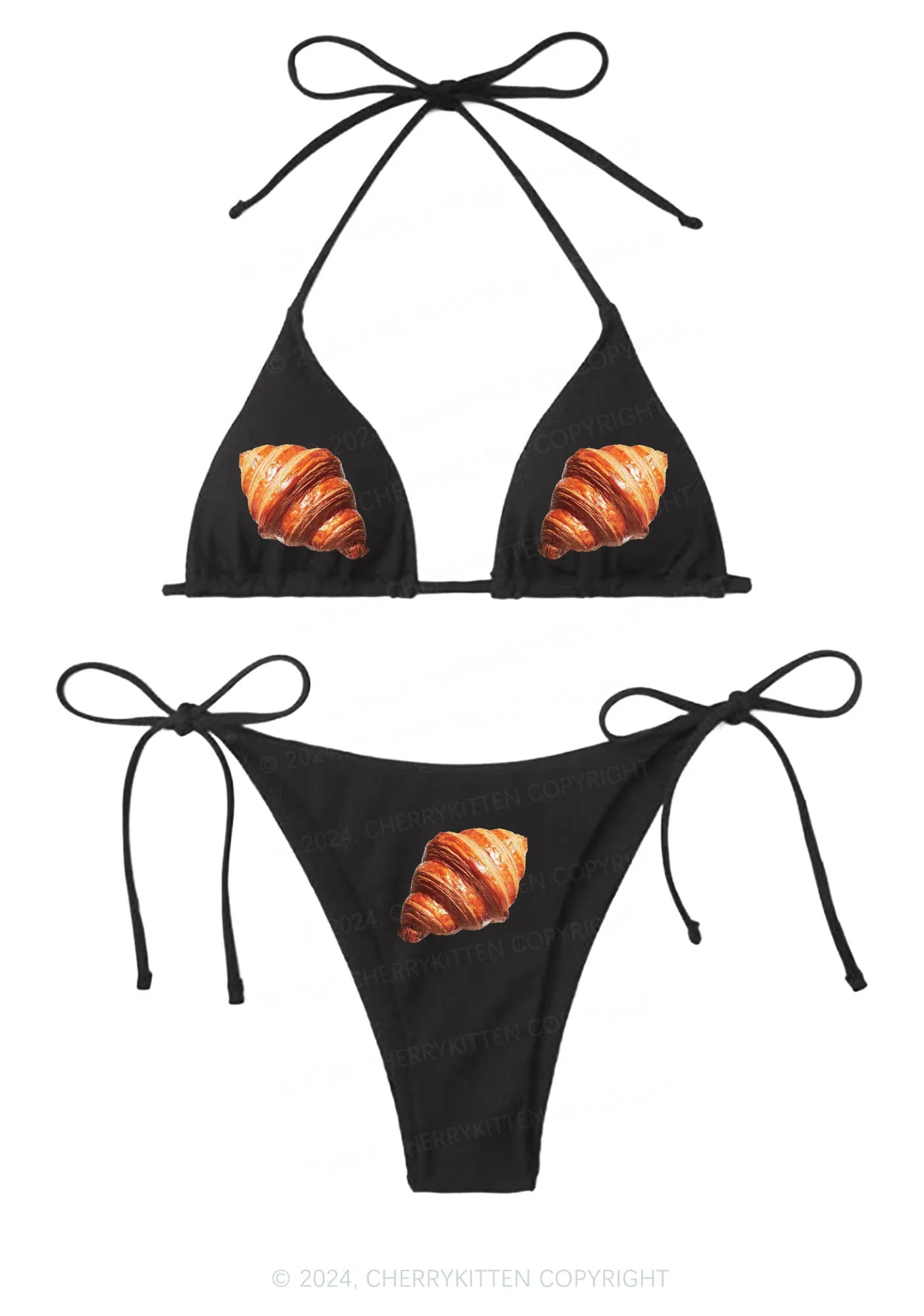 Croissants Y2K Halter Triangle Bikini Set Cherrykitten - Image 3